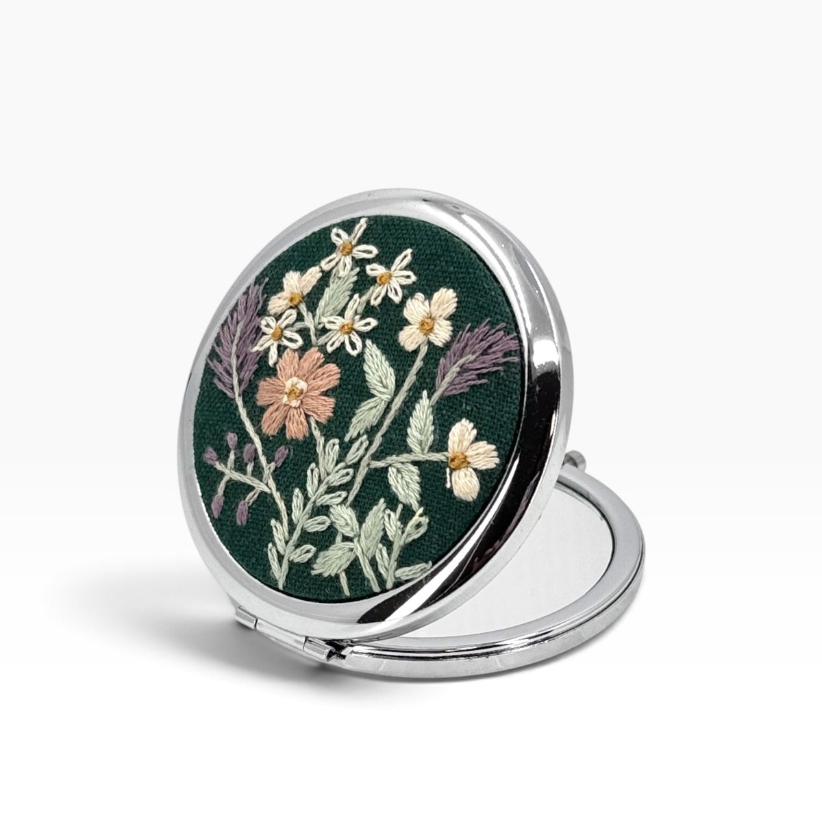 Forest Bloom Green Compact Pocket Mirror