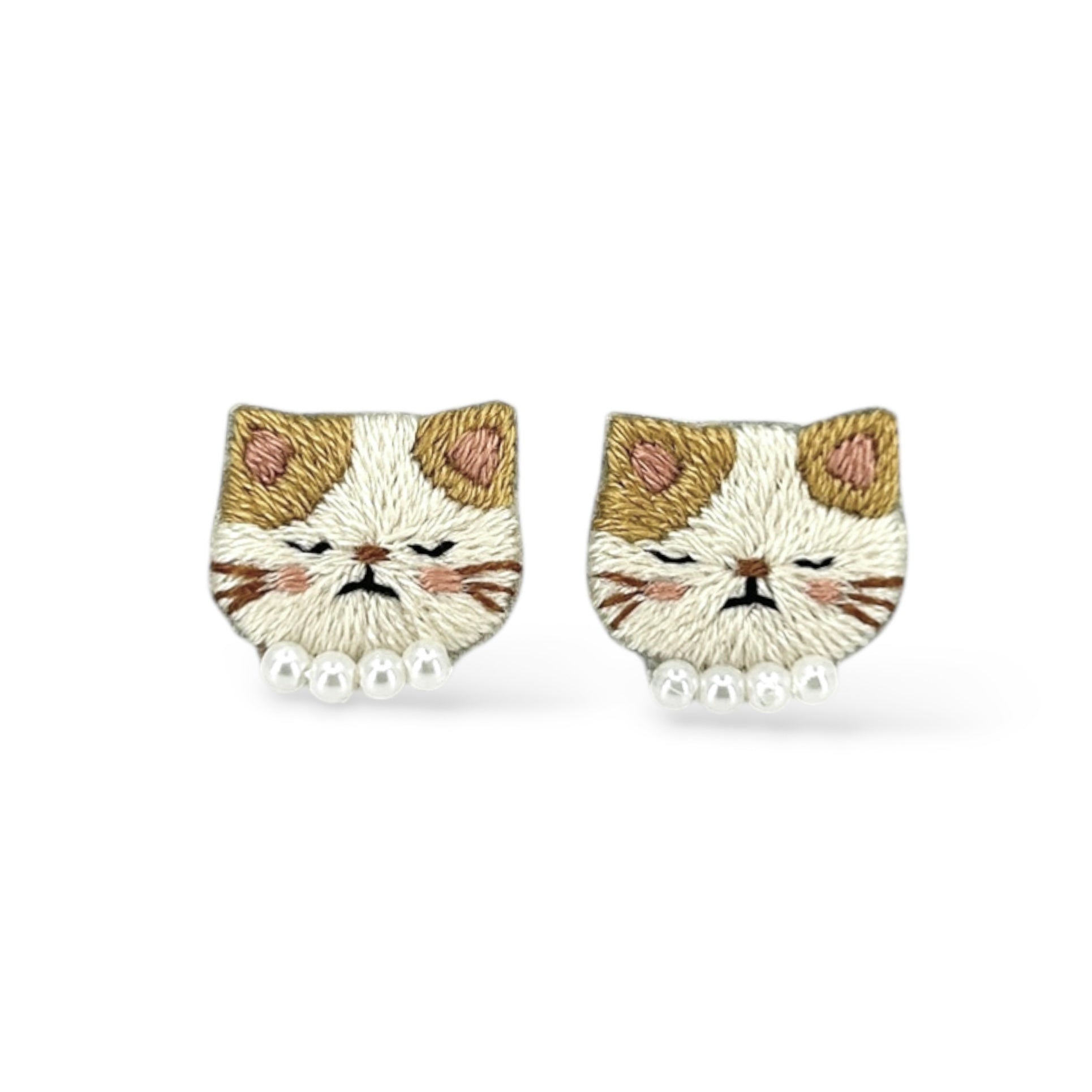 Sleeping Cat Hand Embroidered Earrings