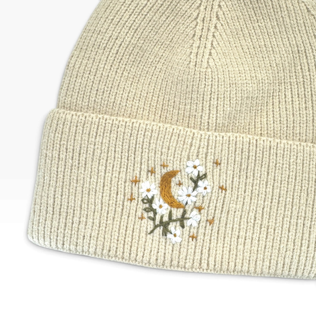 Moonlit Beige Embroidered Beanie