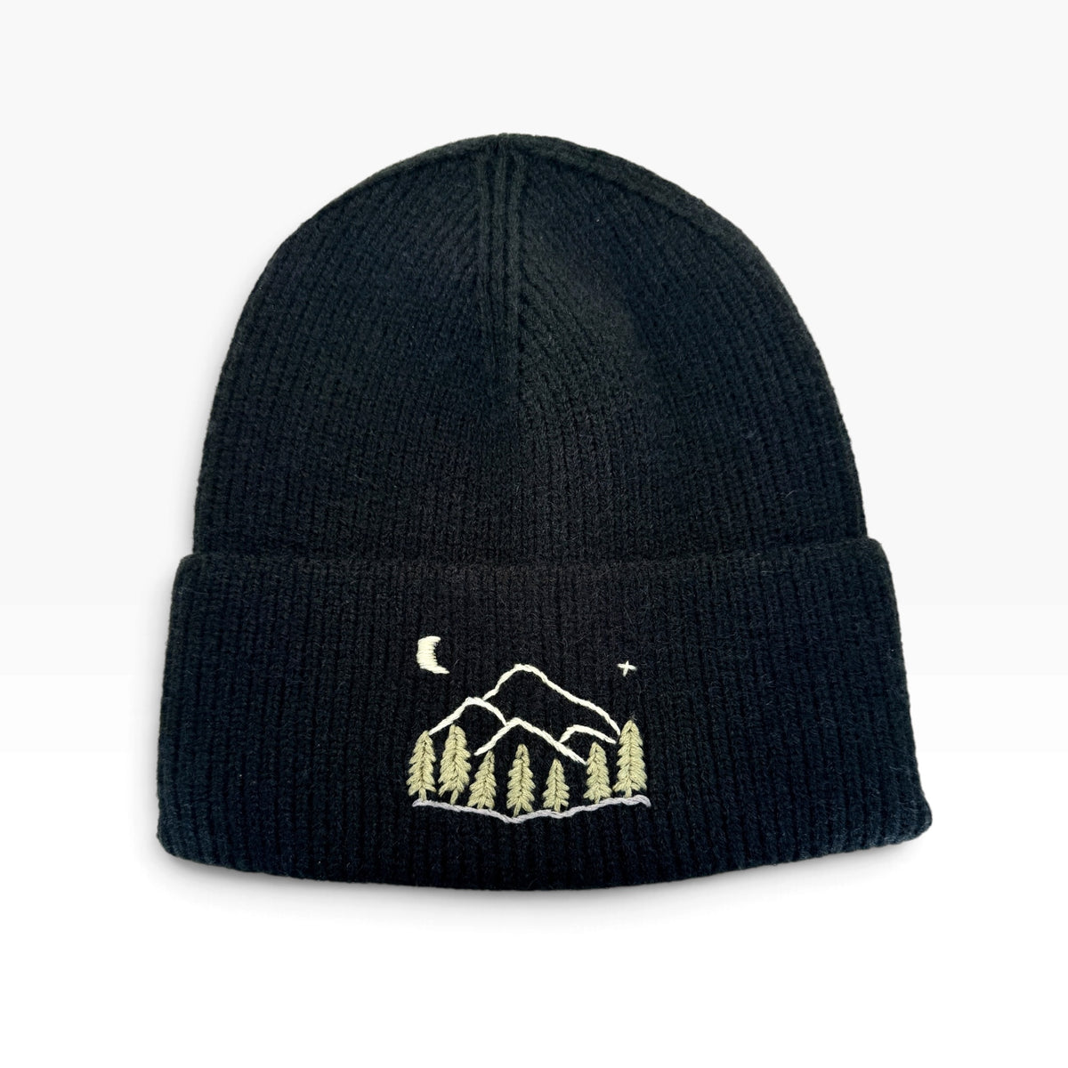 Mountains Star Black Embroidered Beanie