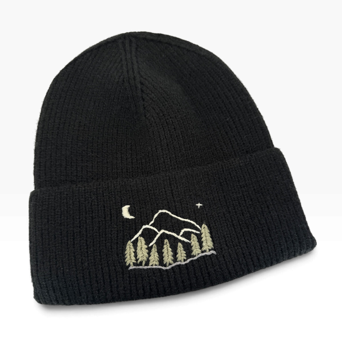 Mountains Star Black Embroidered Beanie