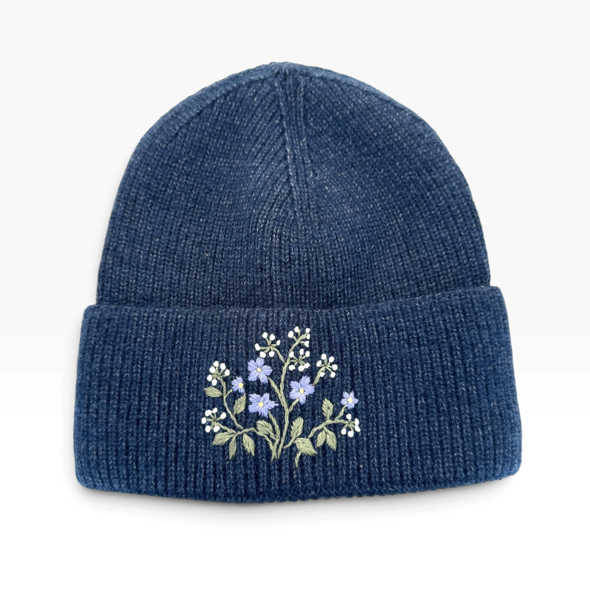 Quiet Bloom Navy Embroidered Beanie