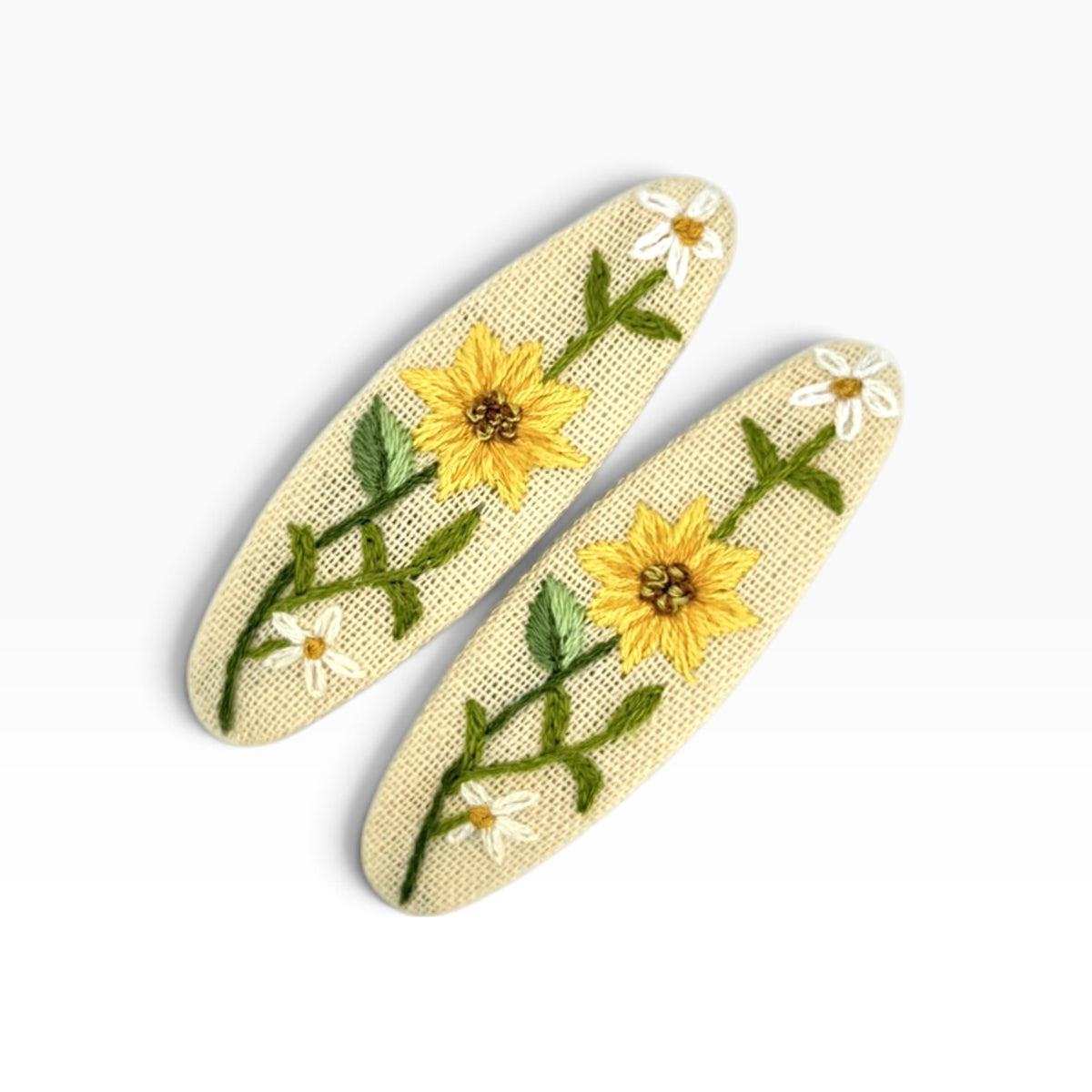 Amber Sunflowers Beige Hand Embroidered Hair Clips
