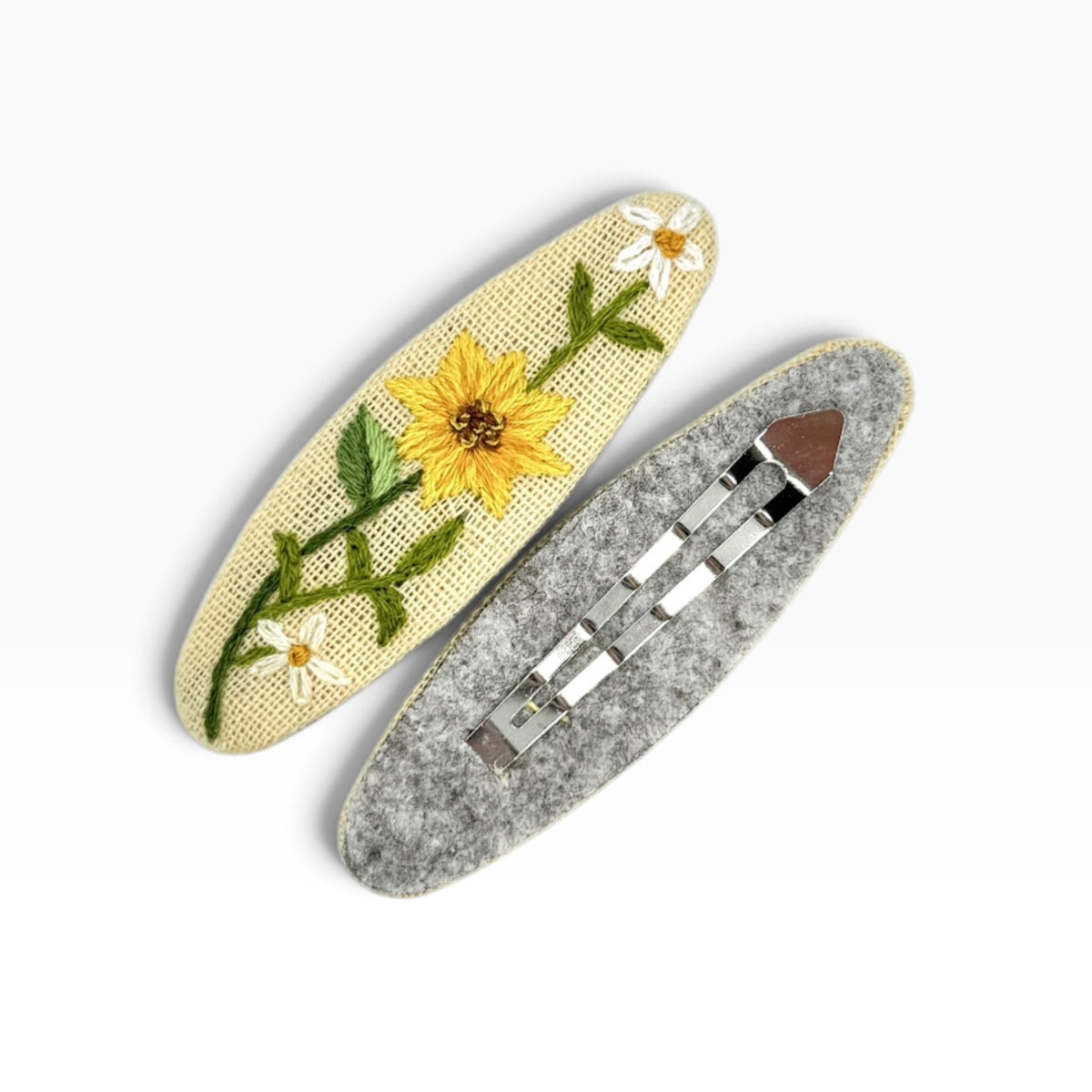 Amber Sunflowers Beige Hand Embroidered Hair Clips