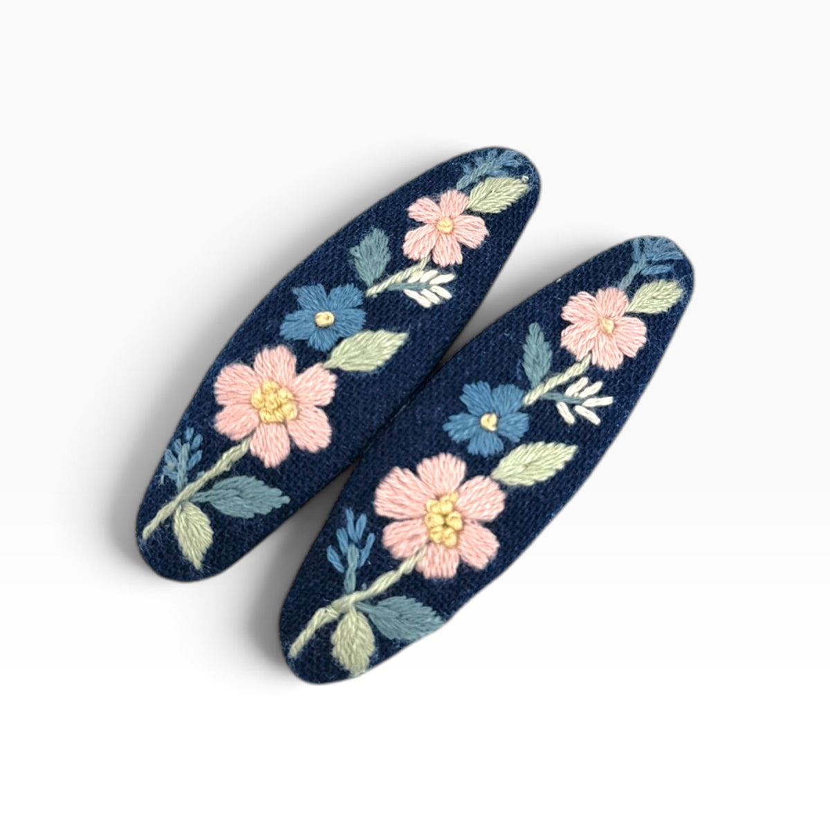 Classic Navy Hand Embroidered Hair Clips