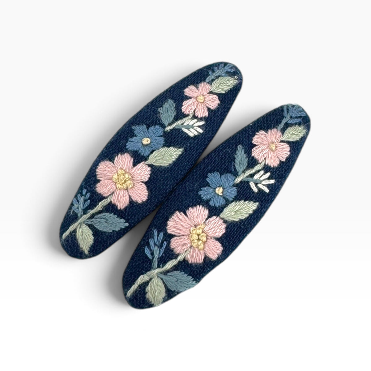 Classic Navy Hand Embroidered Hair Clips