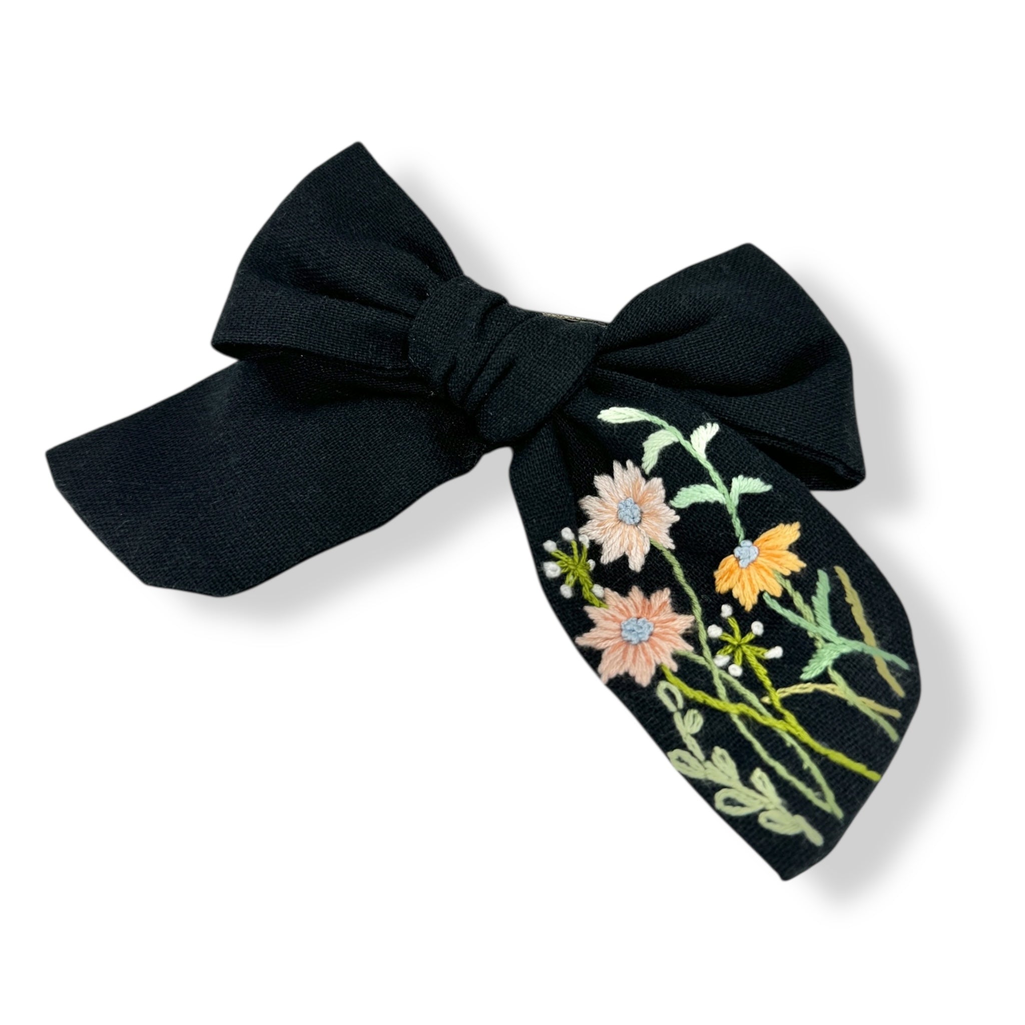 Midnight Black Embroidered Hairbow