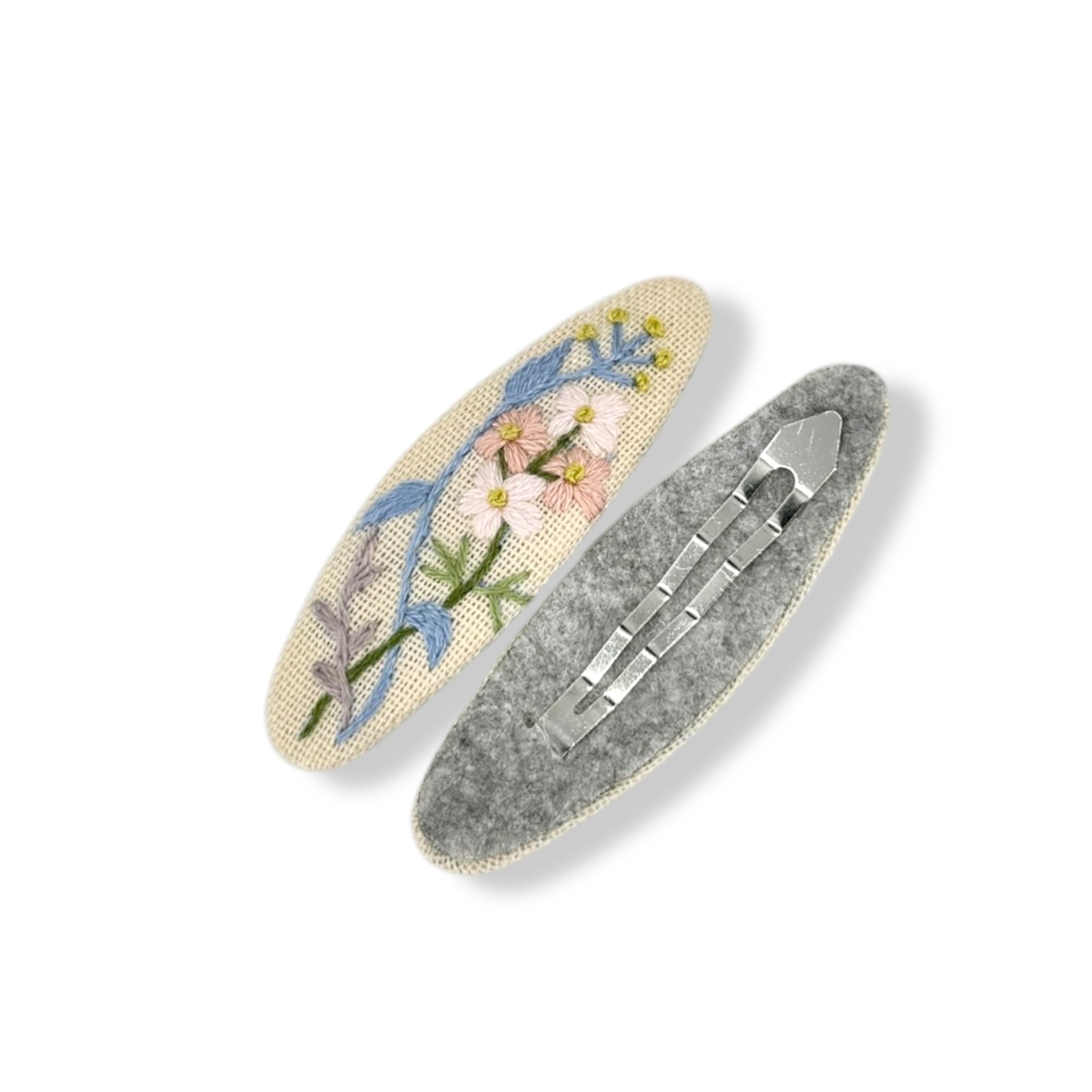 Blush Beige Hand Embroidered Hair Clips