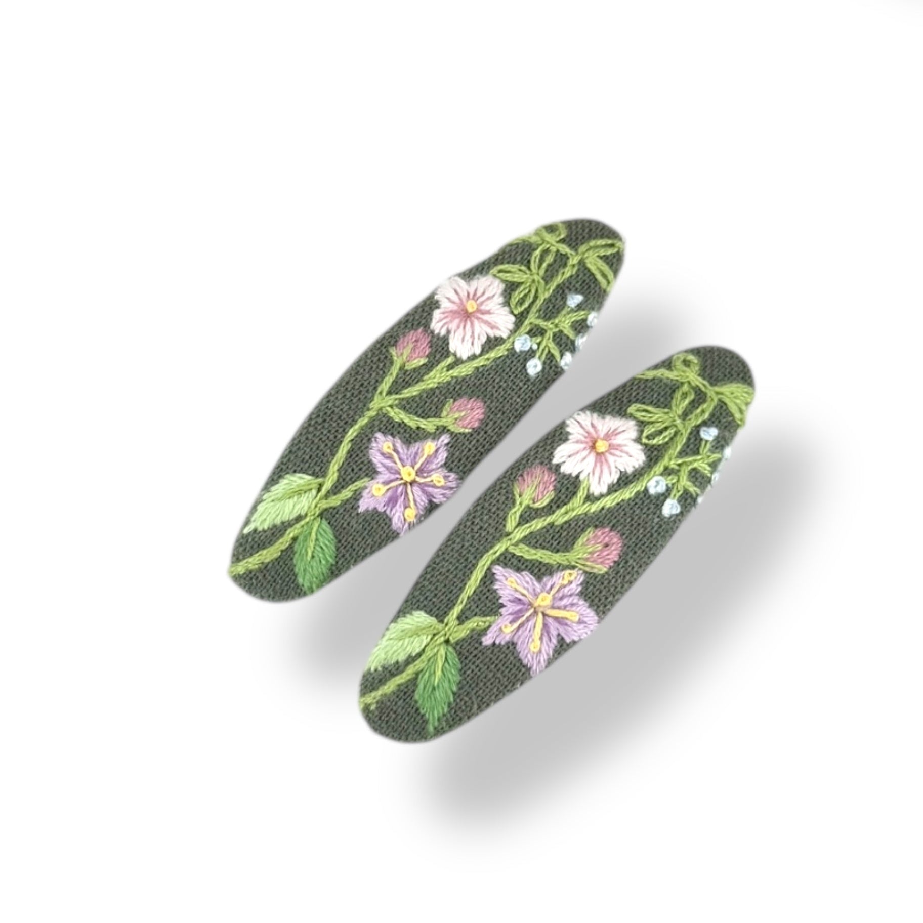 Sage Bloom Hand Embroidered Hair Clips