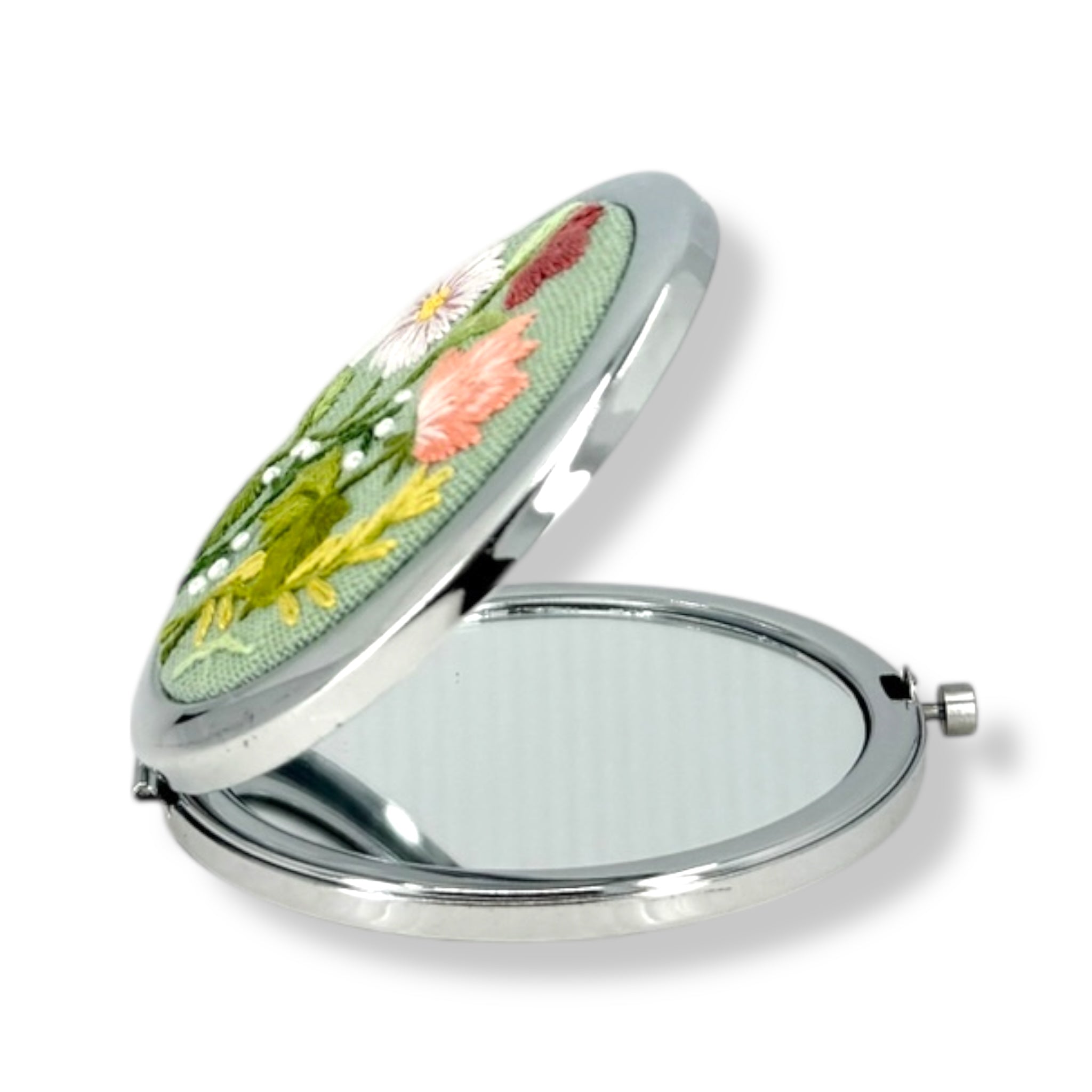 Pastel Matcha Embroidered Compact Mirror