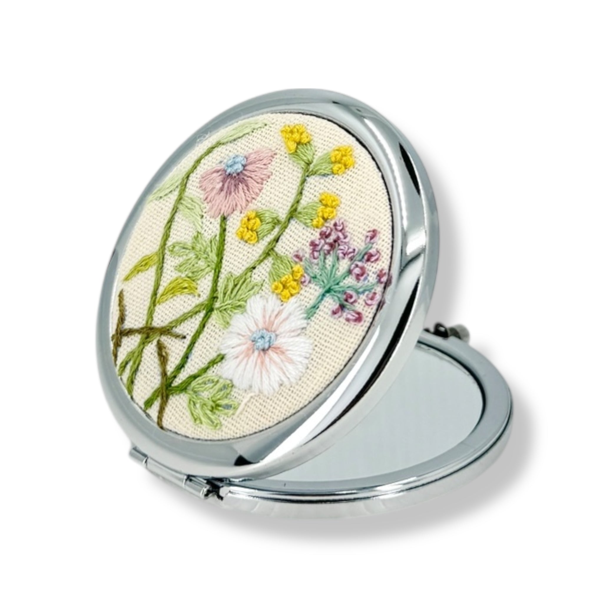 Pastel Bloom Embroidered Pocket Mirror