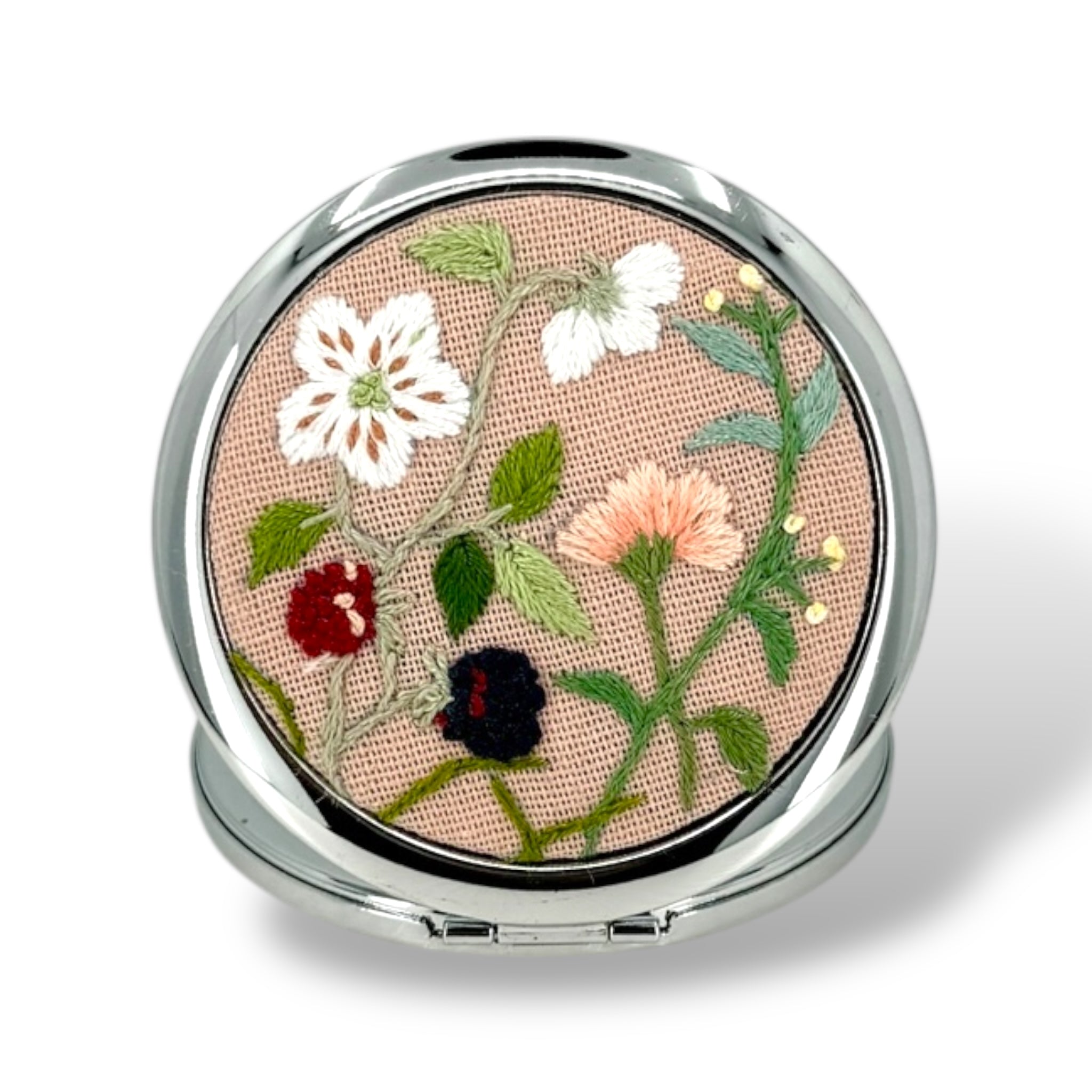 Wild Berry Rustic Pink Embroidered Pocket Mirror