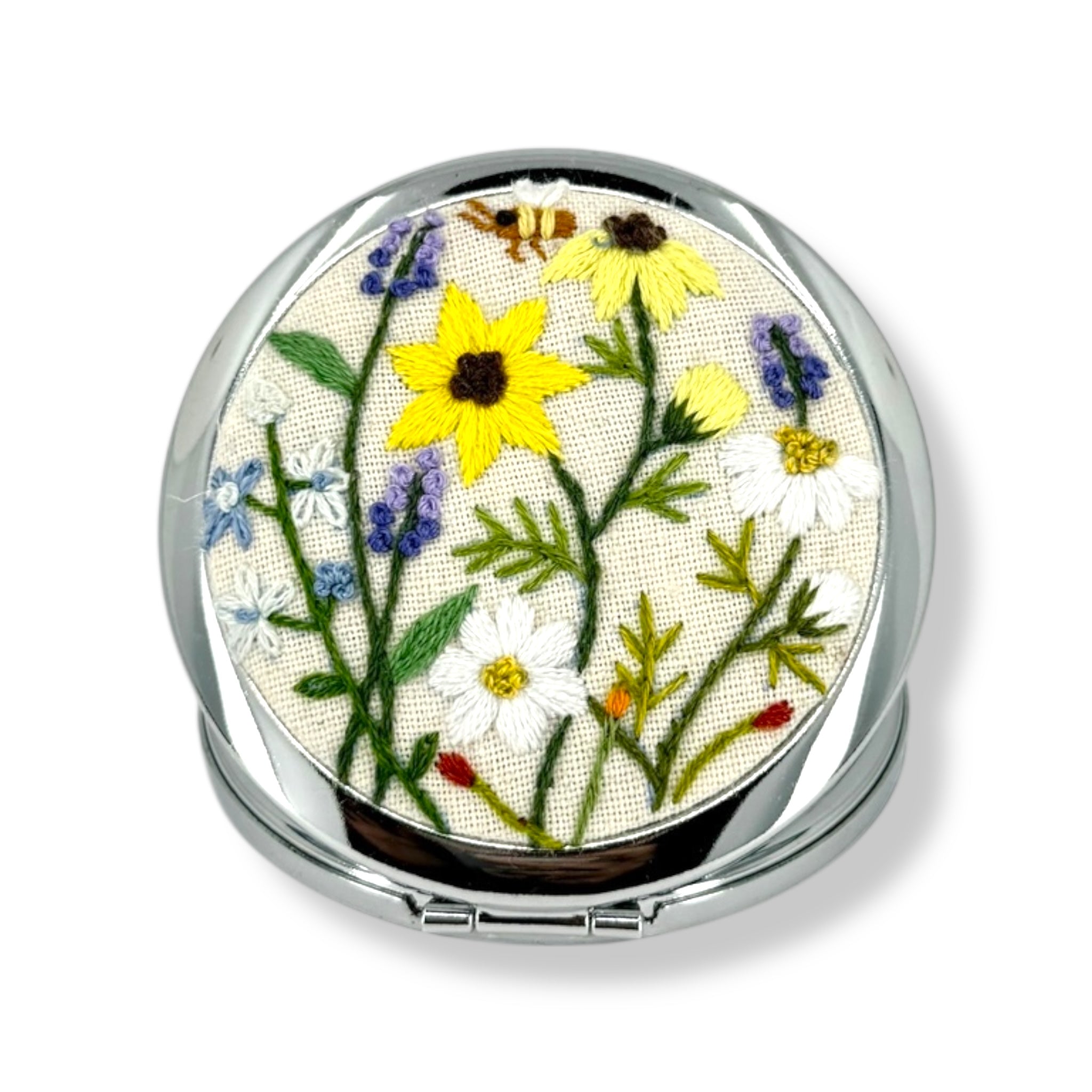 Ivory Daisy Bloom Compact Mirror