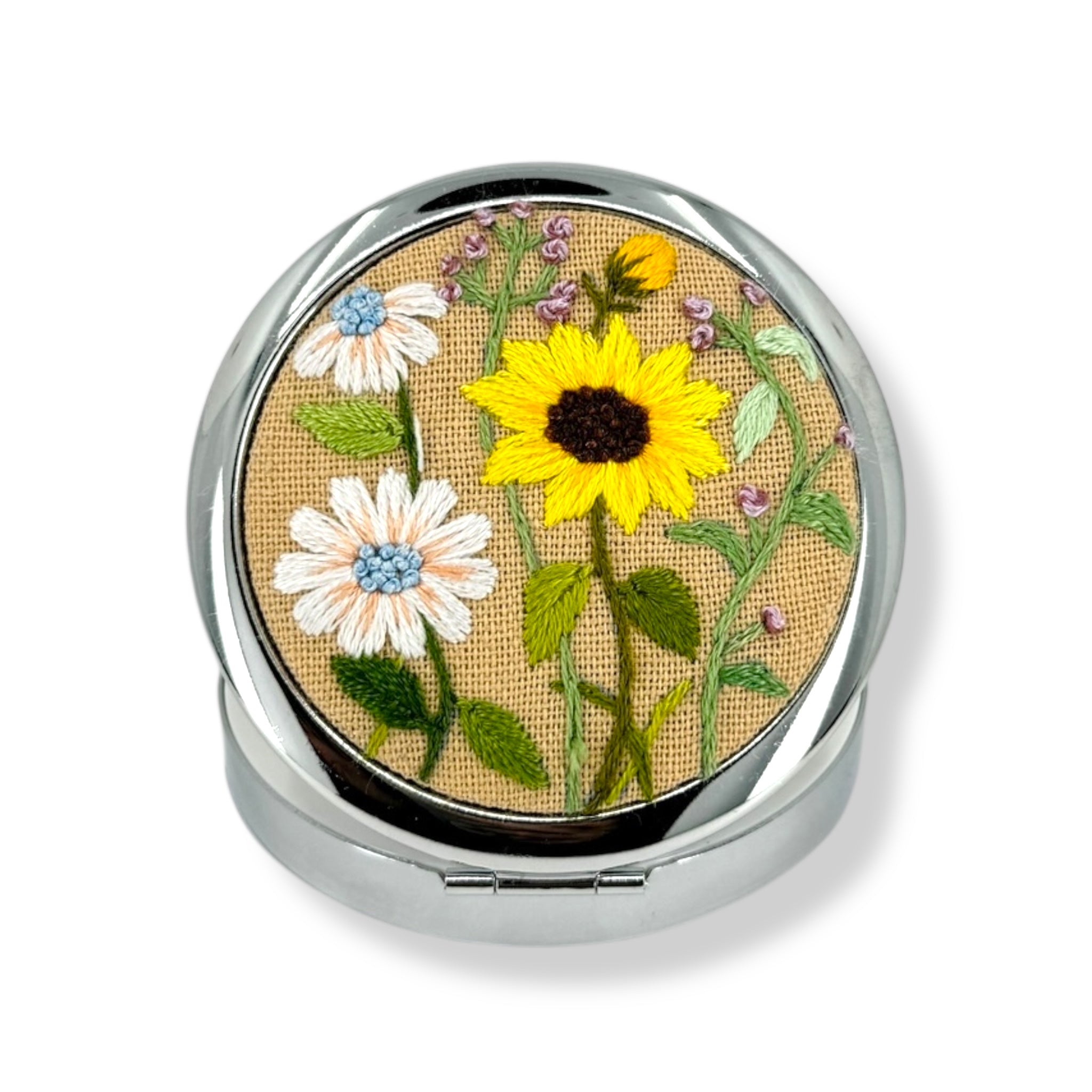 Sunflowers Beige Embroidered Pocket Container