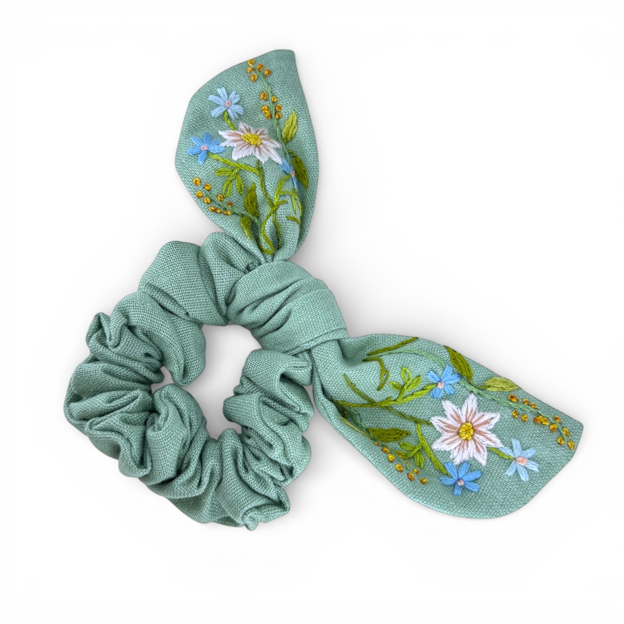 Pastel Green Hand Embroidery Scrunchies