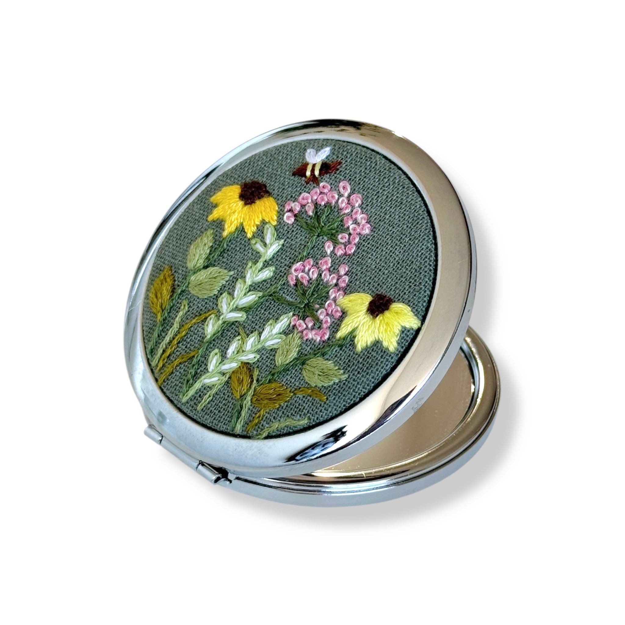 Wild Daisy Hand Embroidery Compact Mirror