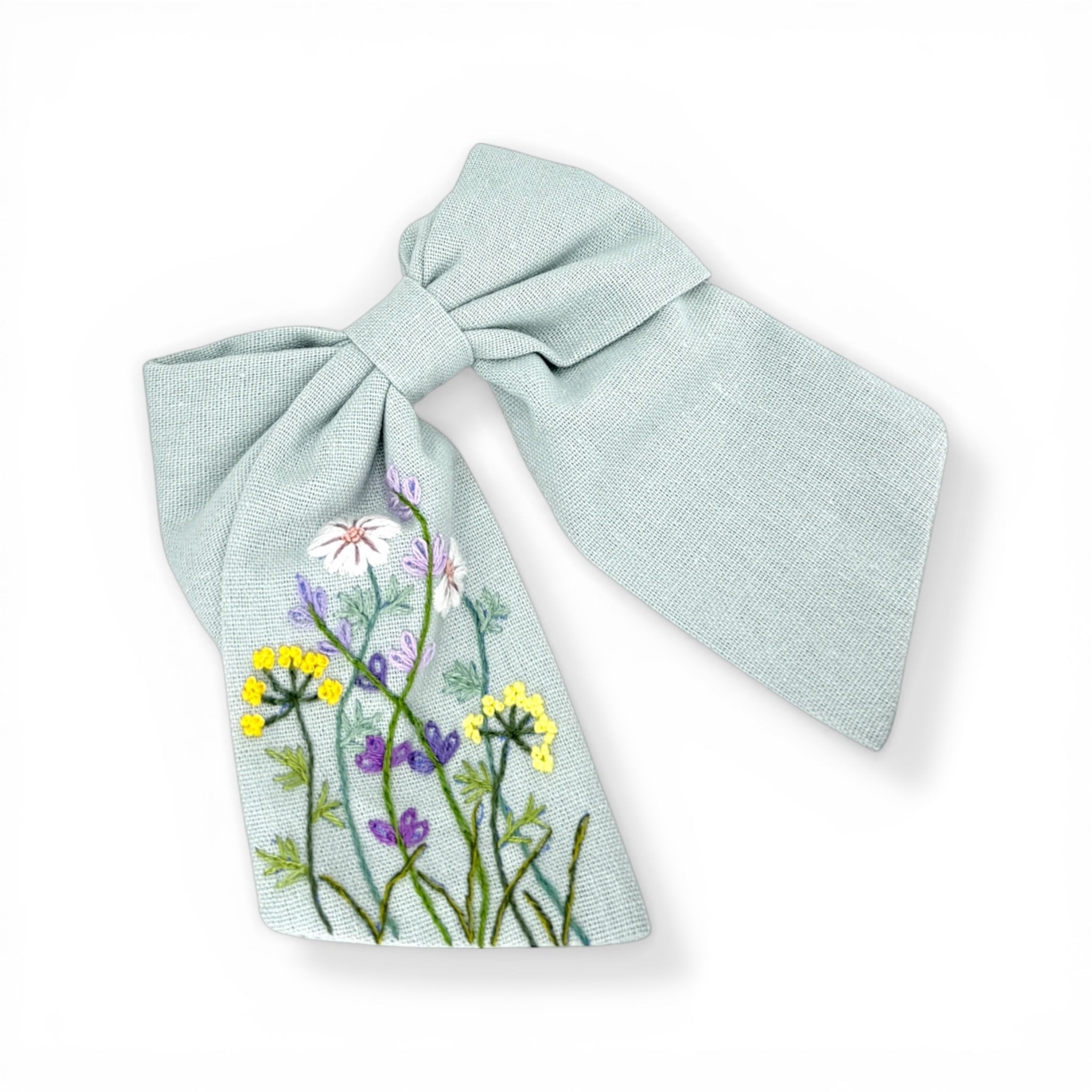 Pastel Garden Shy Green Hand Embroidery Hair Barrette