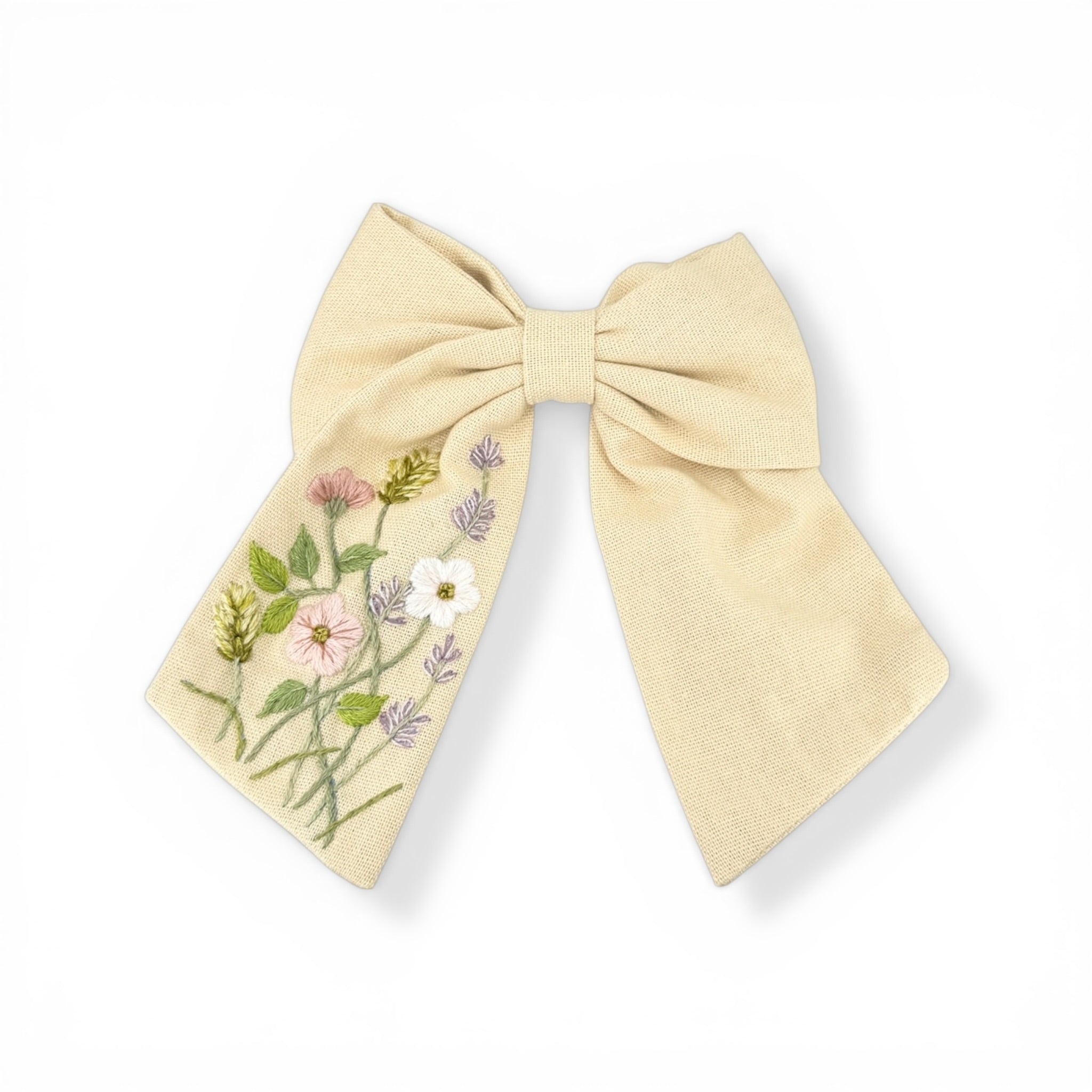 Beige Pastel Floral Embroidered Hair Barrette