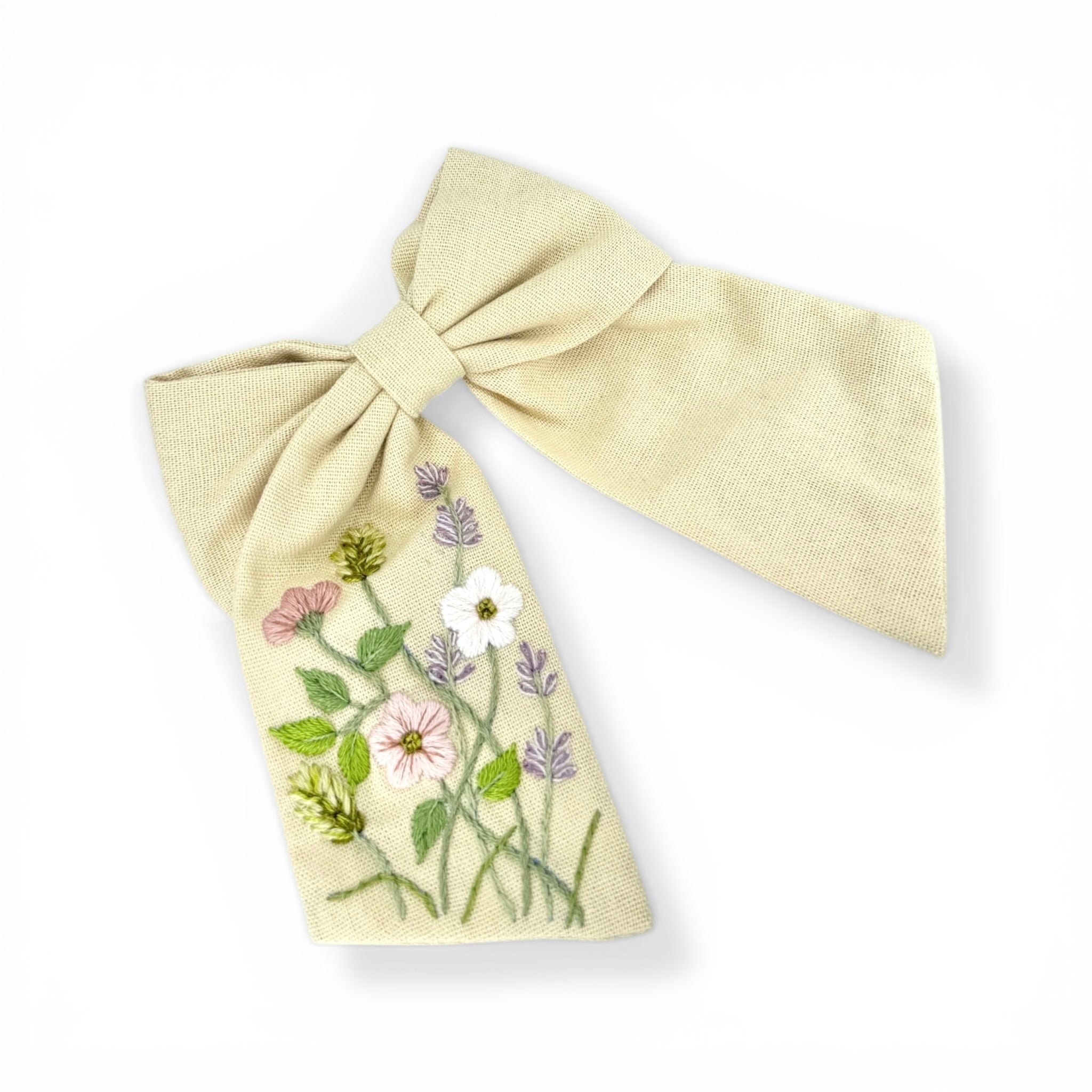 Beige Pastel Floral Embroidered Hair Barrette