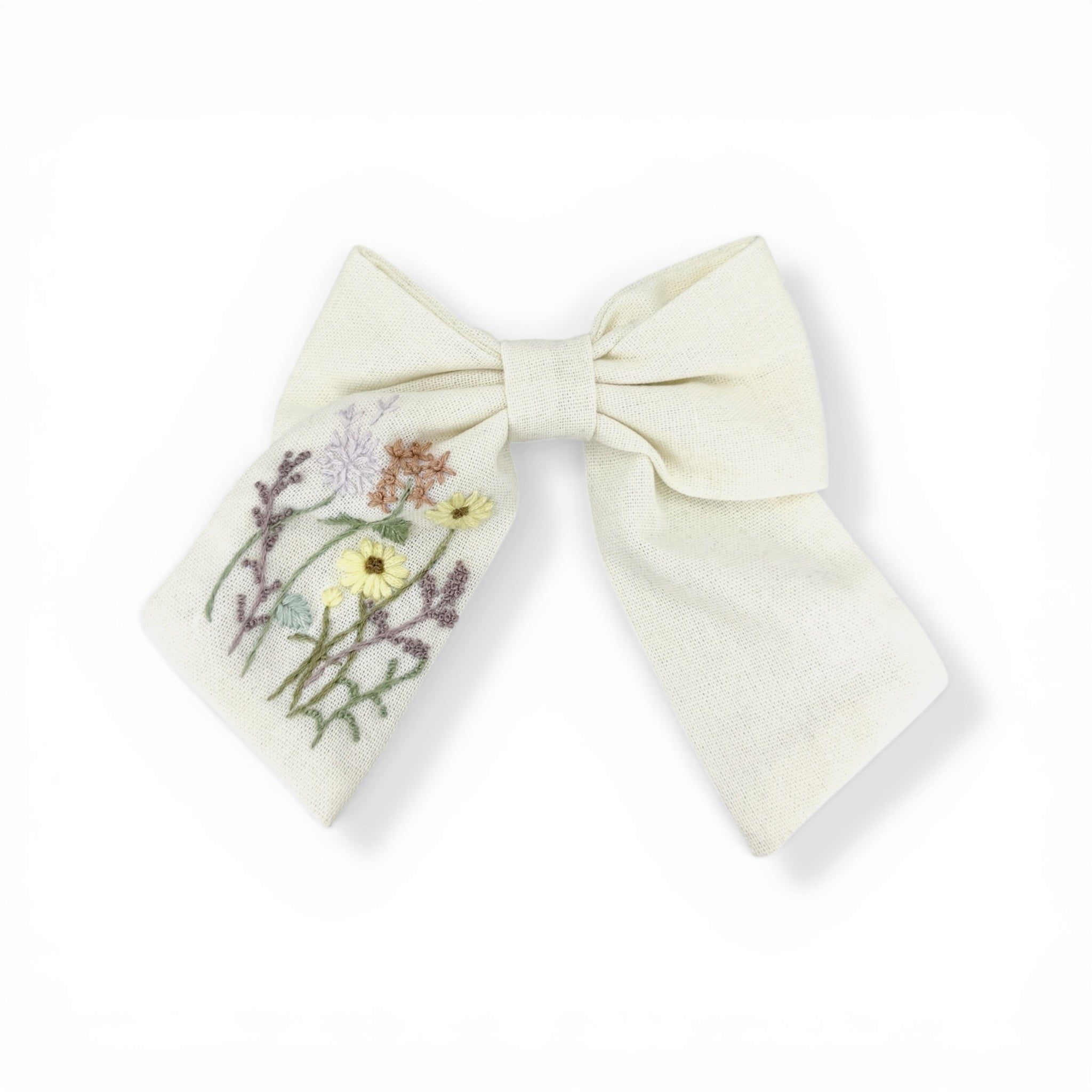 Off White Wildflower Embroidered Hair Barrette,