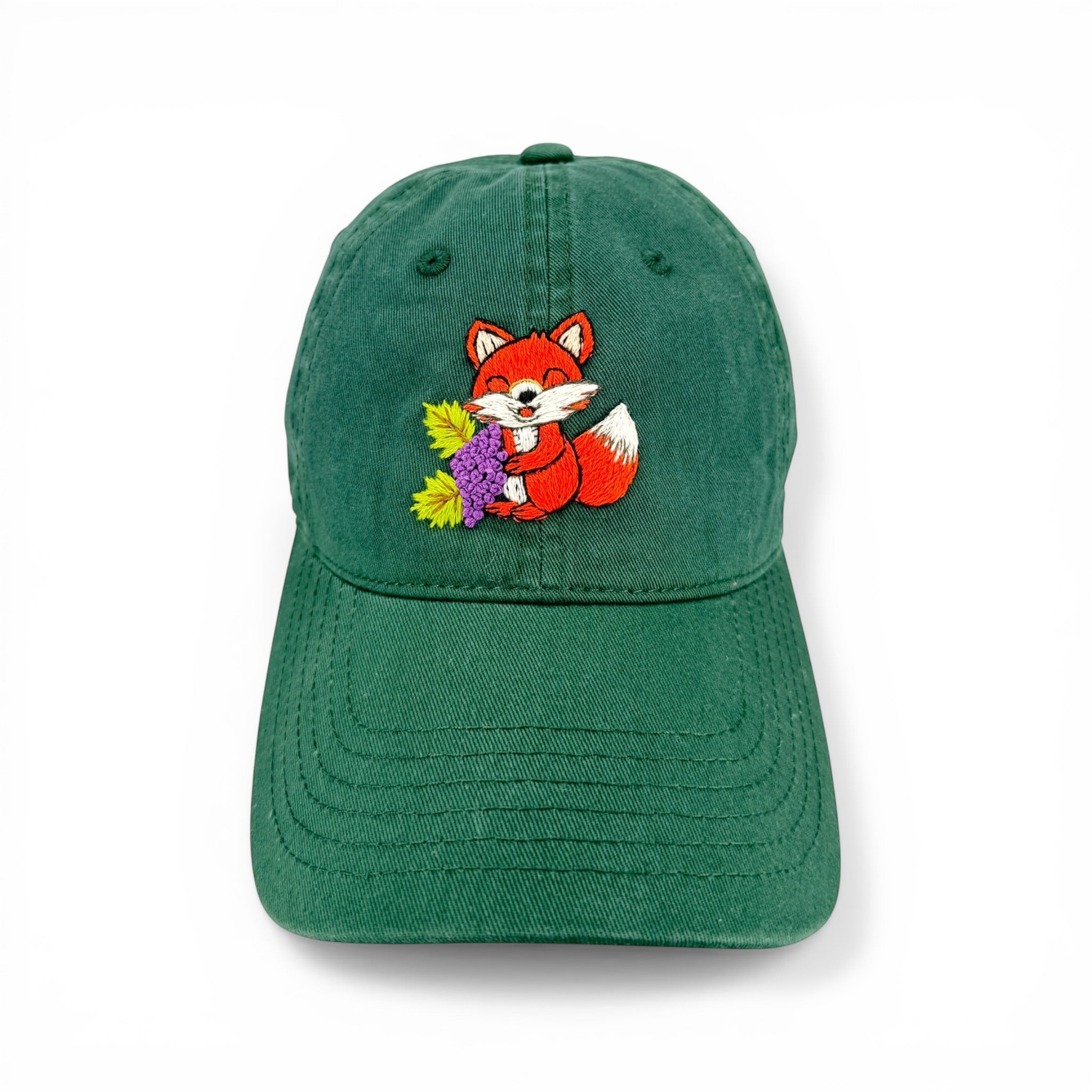 Little Fox Embroidered Green Everyday Hat