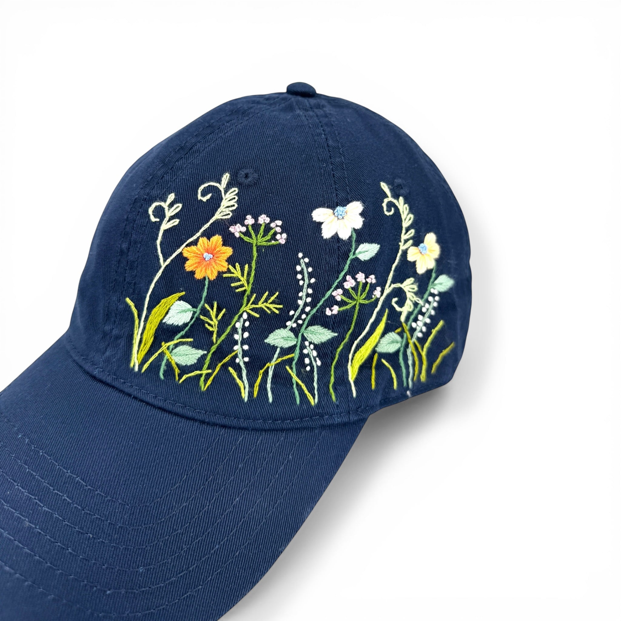 Botanical Deep Blue Embroidered Cap