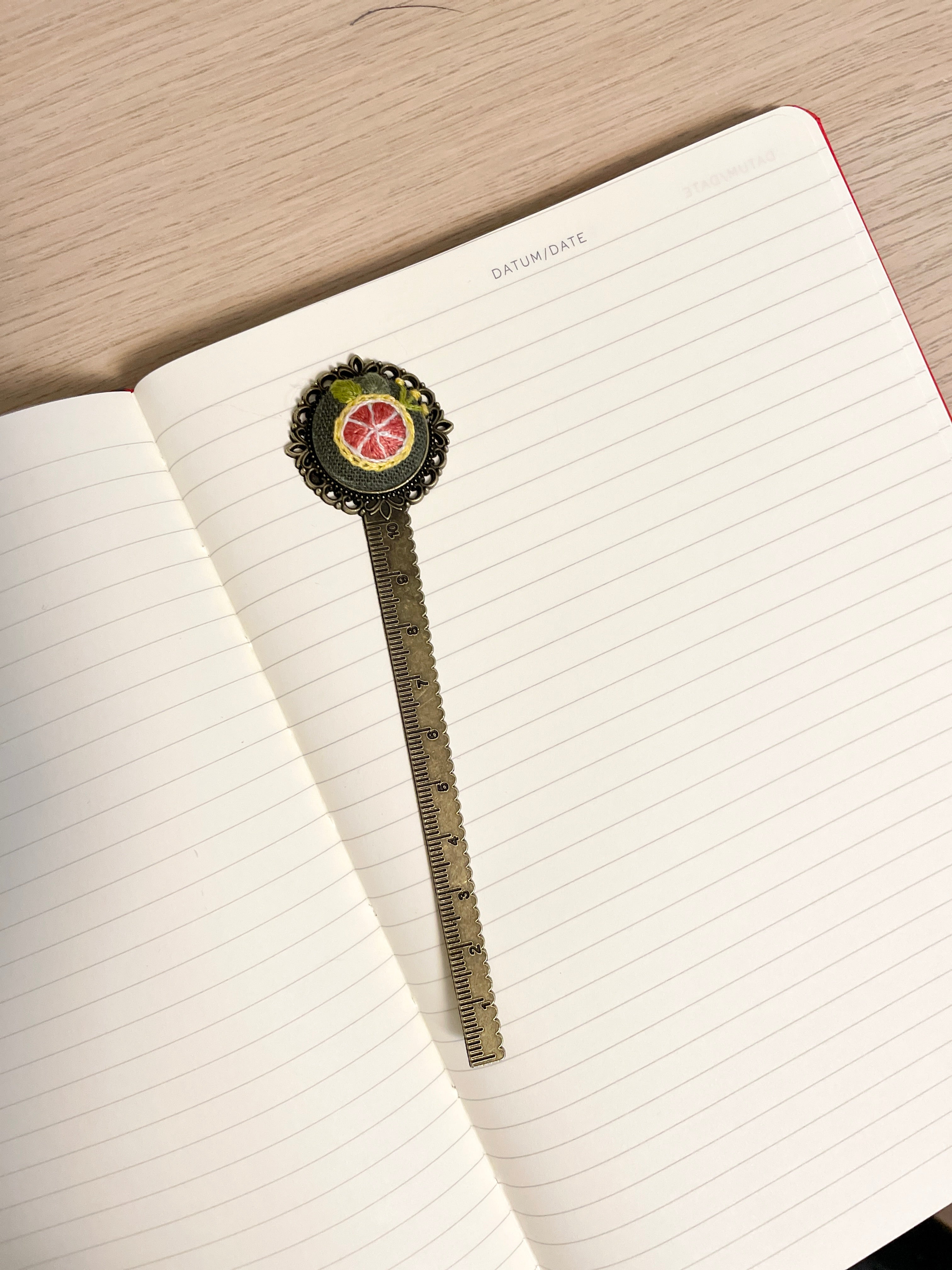 Citrus Slice Embroidered Bookmark
