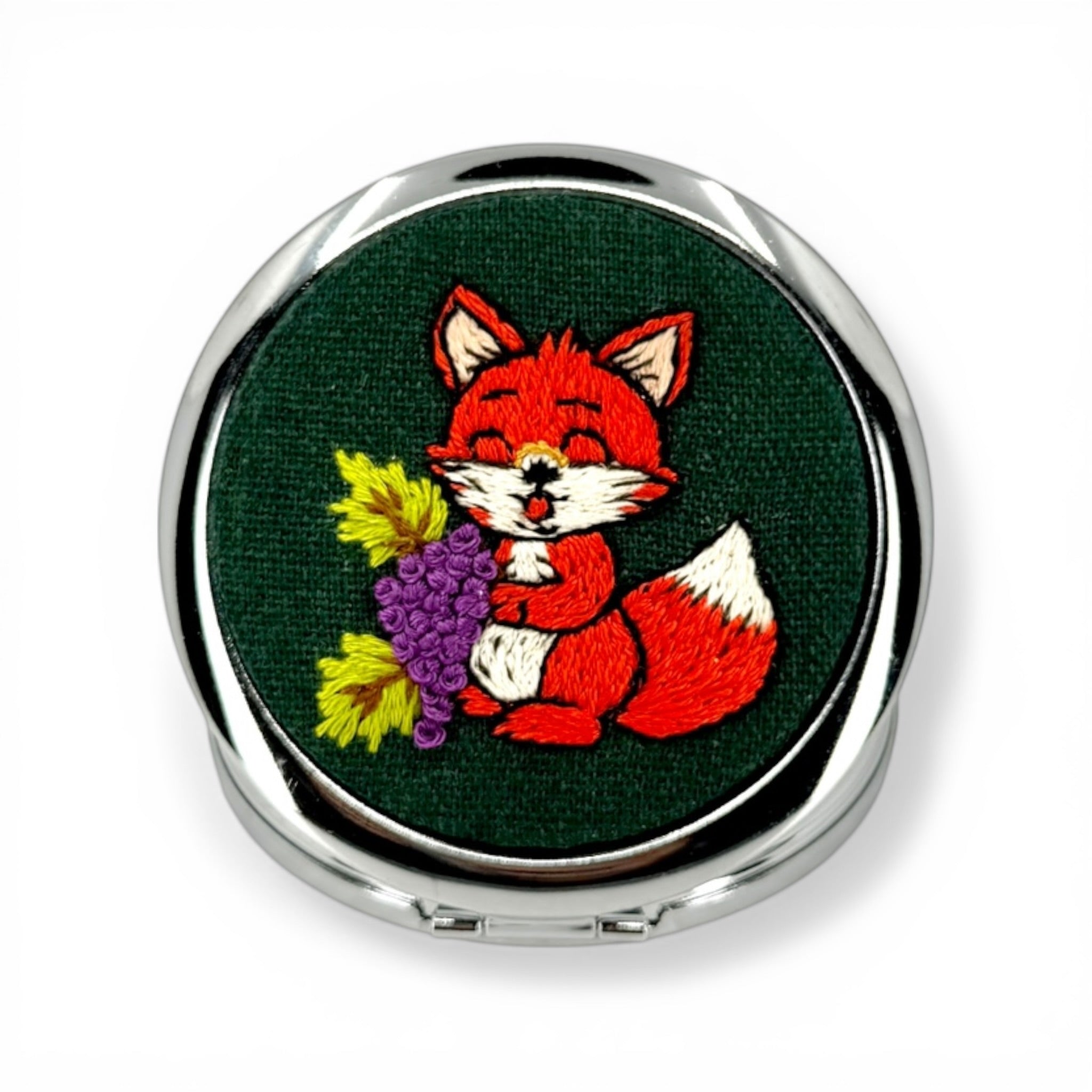 Little Fox Handmade Embroidered Compact Pocket Mirror