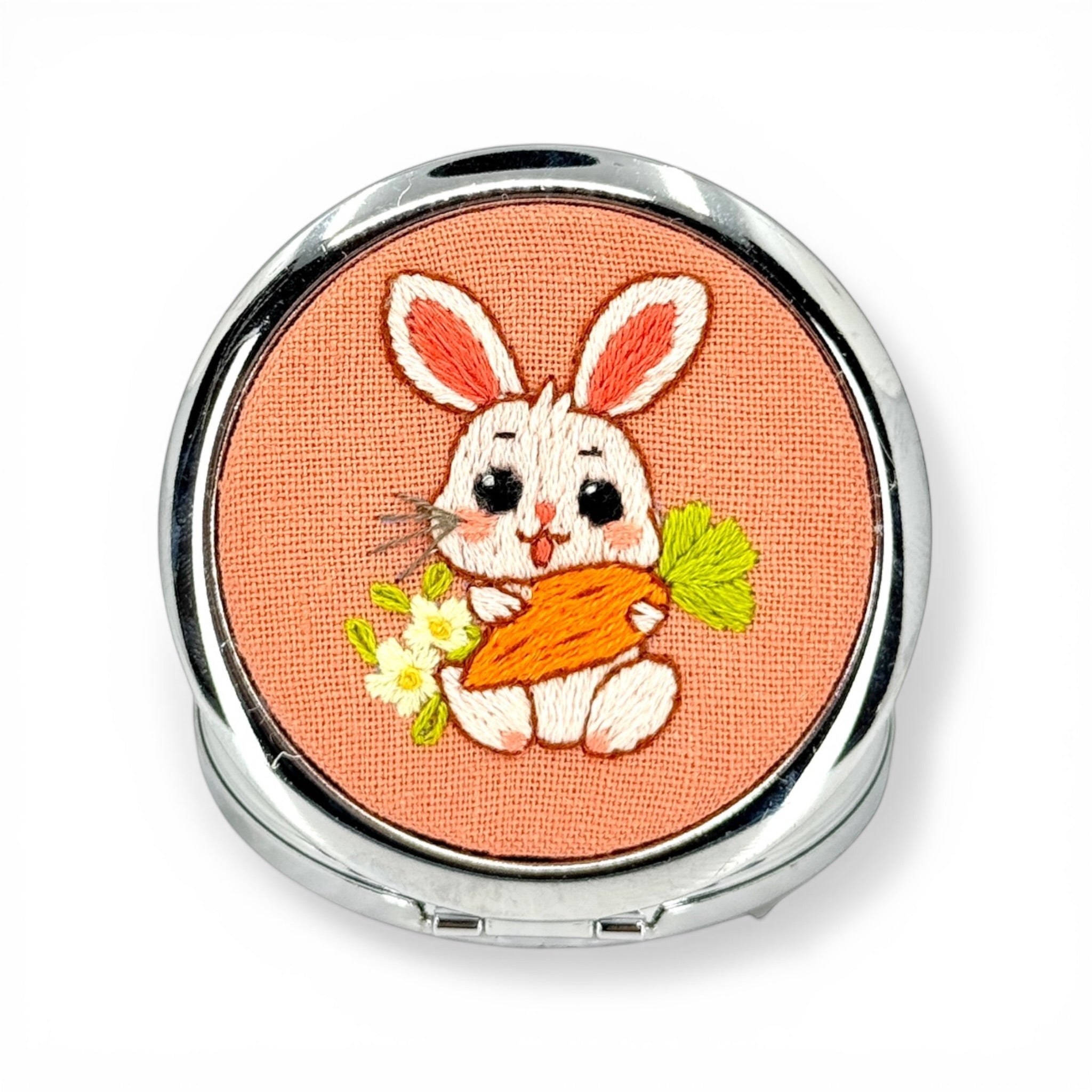 Flower Bunny Handmade Embroidered Compact Pocket Mirror