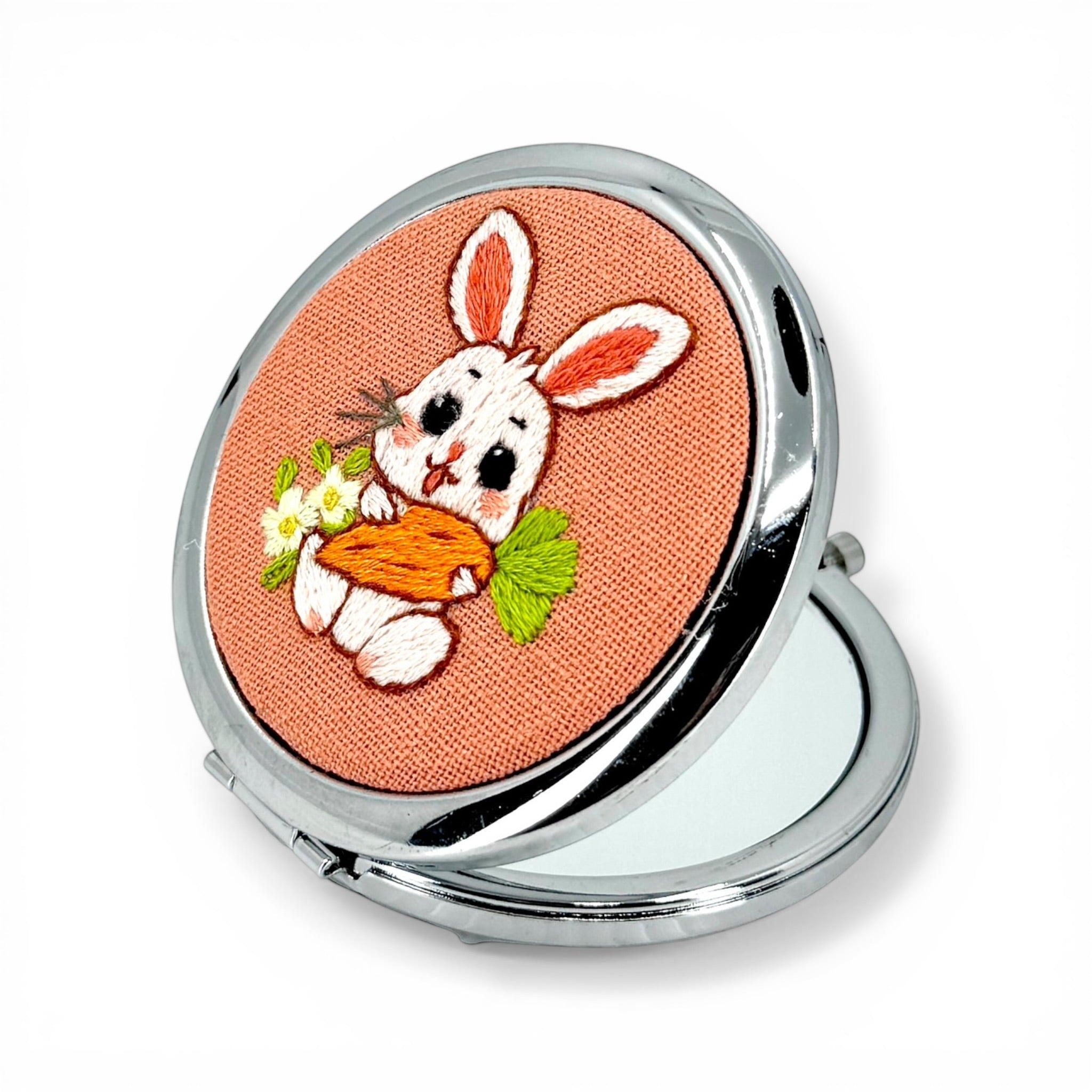 Flower Bunny Handmade Embroidered Compact Pocket Mirror