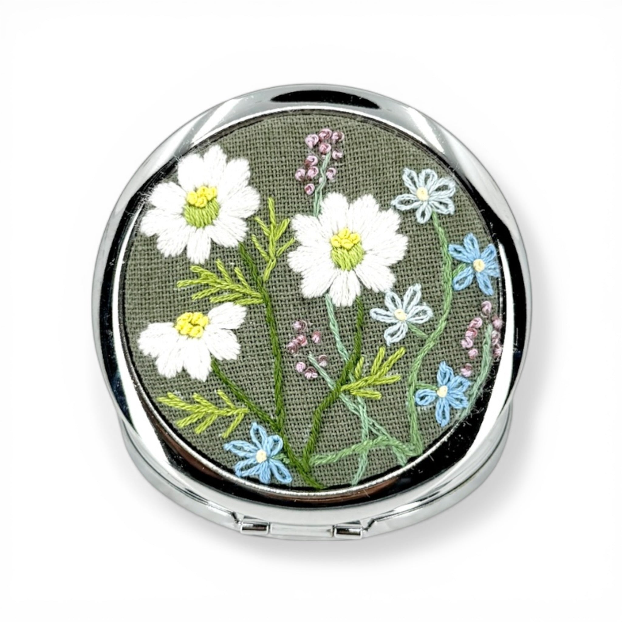 White Daisy Sage Compact Pocket Mirror