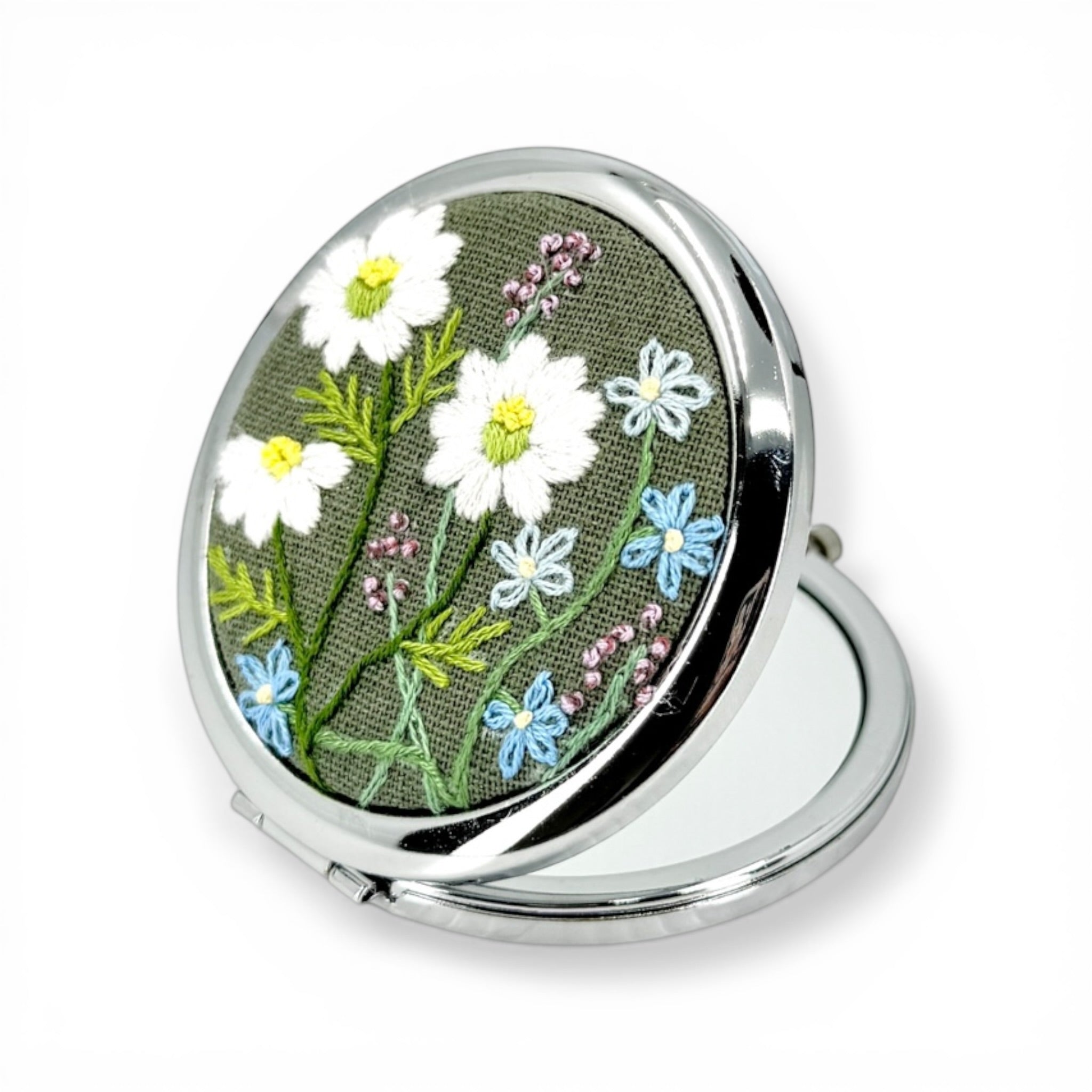 White Daisy Sage Compact Pocket Mirror
