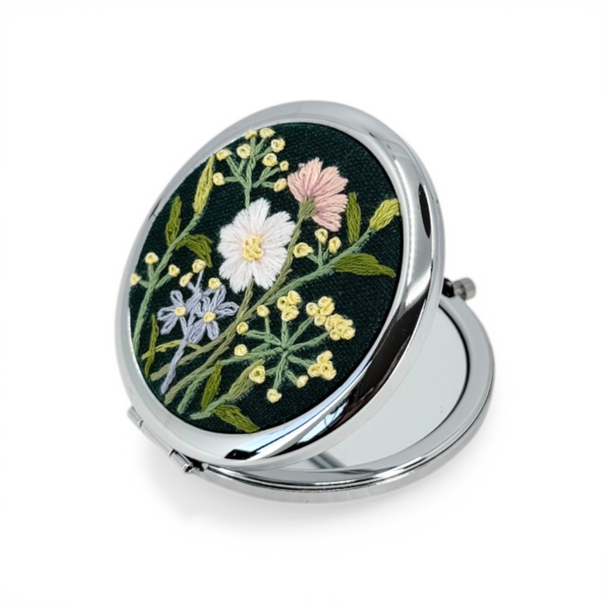 Forest Wildflower Embroidered Compact Pocket Mirror