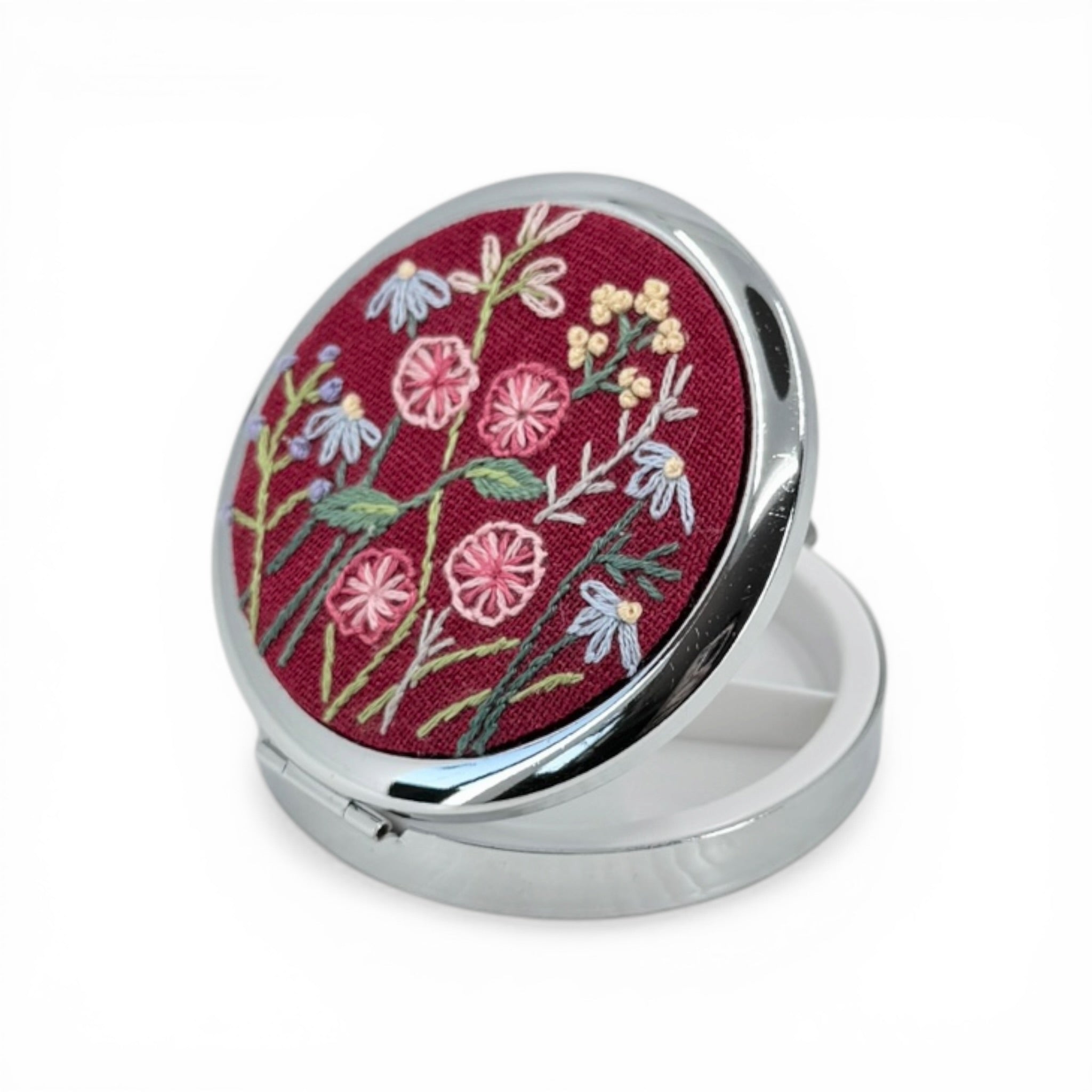 Red Floral Embroidered Compact Pocket Container