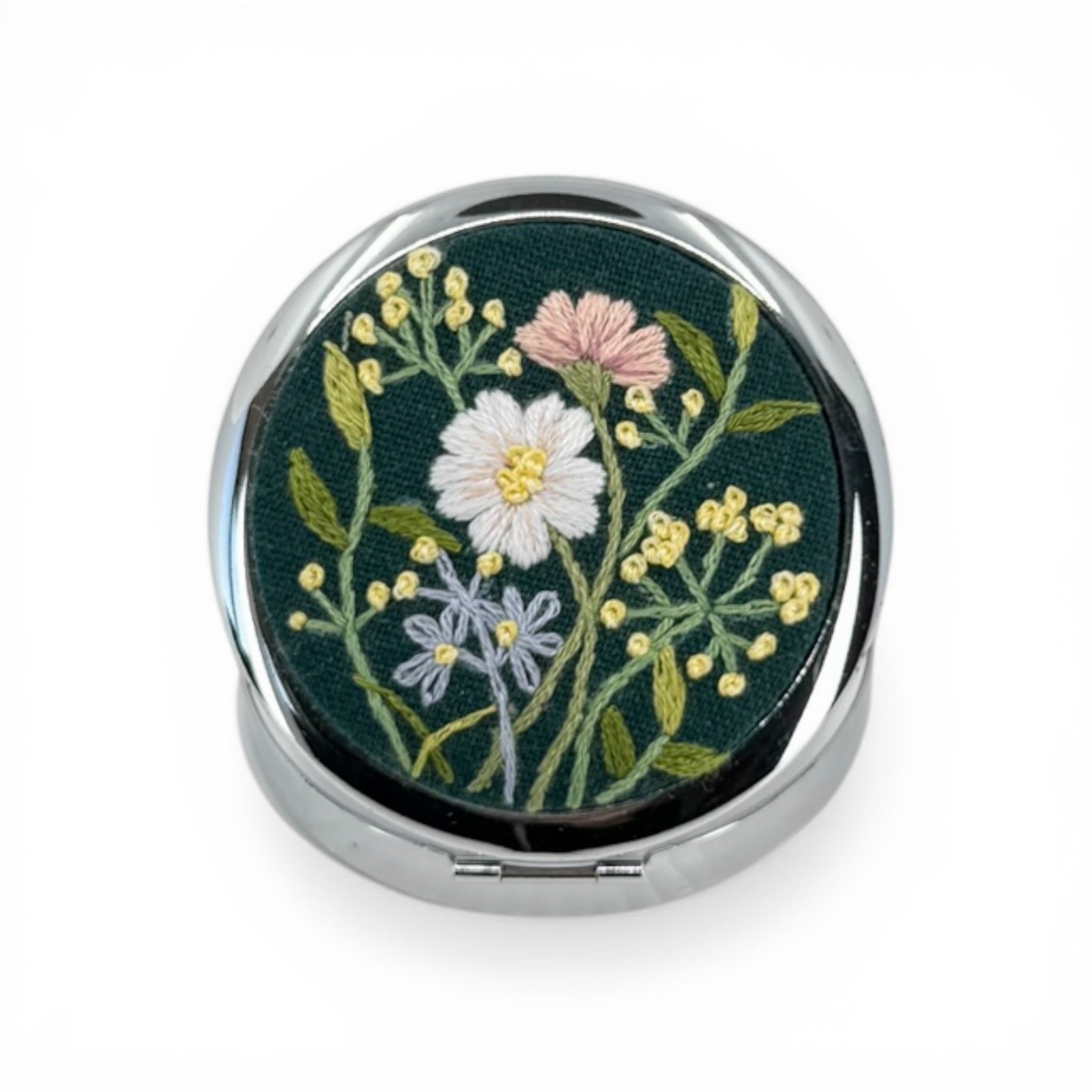 Forest Wildflower Embroidered Compact Pocket Mirror