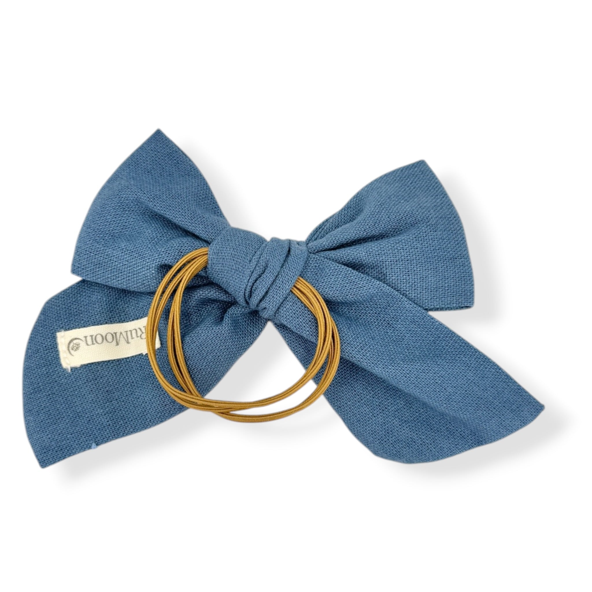 Lily Daisy Flowers Hand-Embroidered Blue Bow