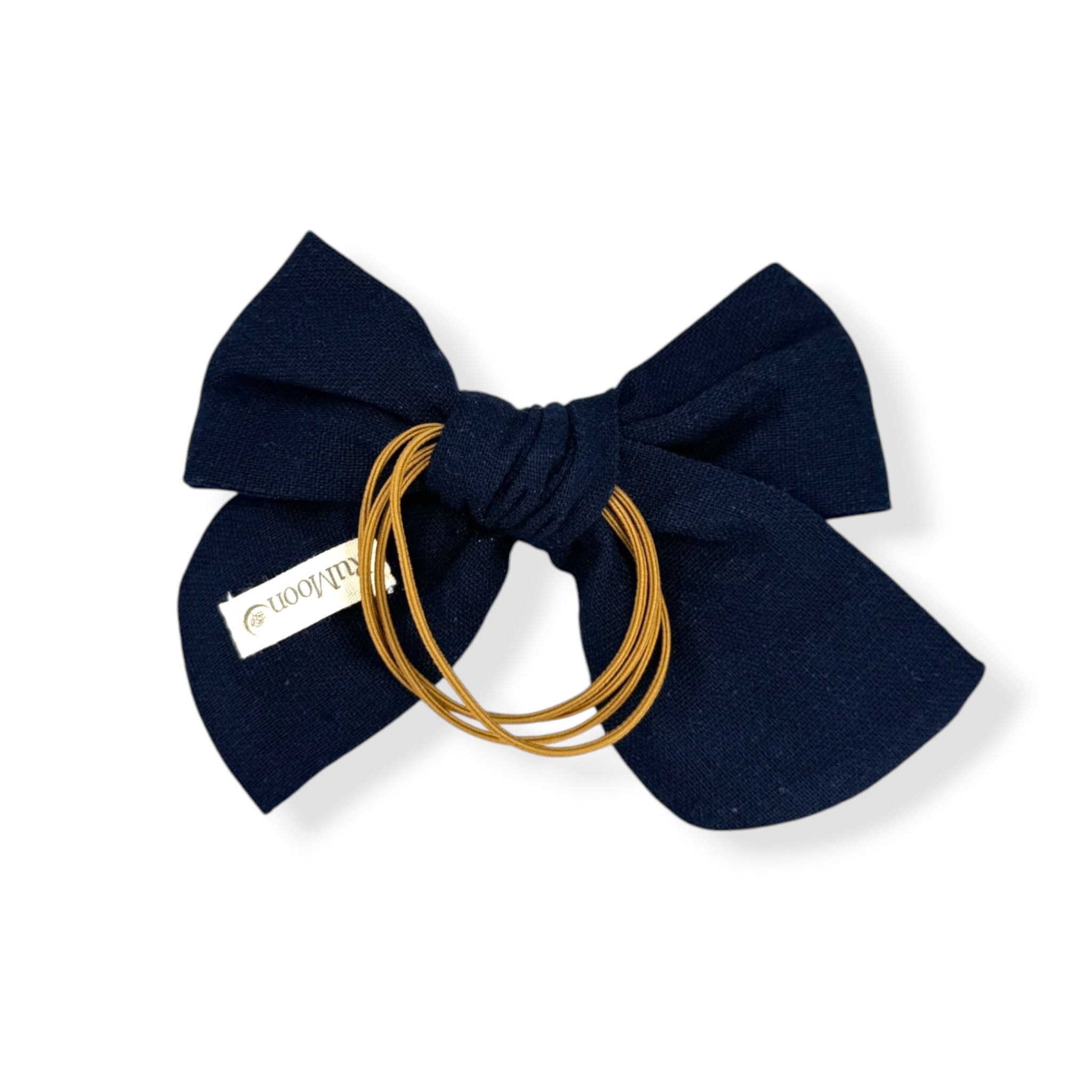 Pink Floral Hand-Embroidered Navy Hair Bow