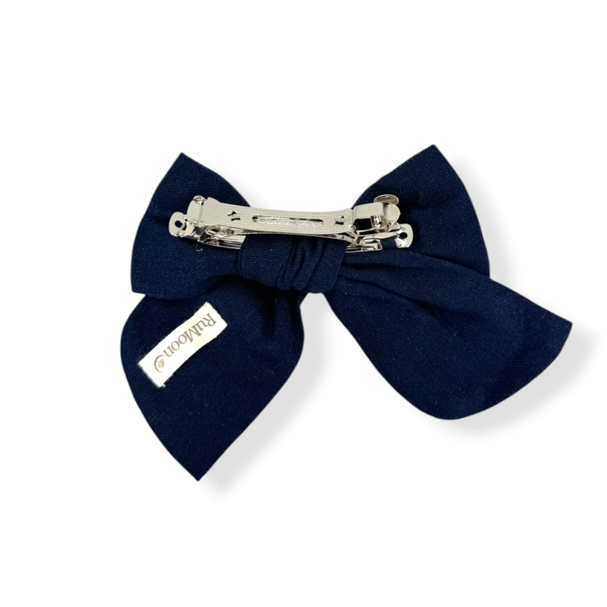Pink Floral Hand-Embroidered Navy Hair Bow