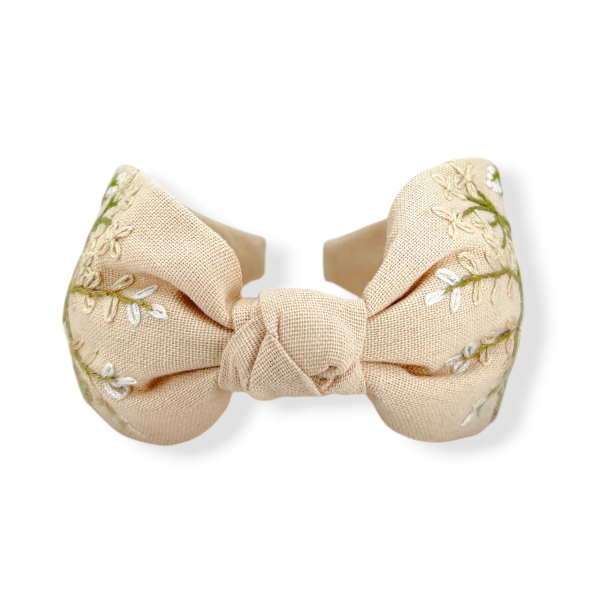 Blush Bloom Hand Embroidered Pink Bow Headband