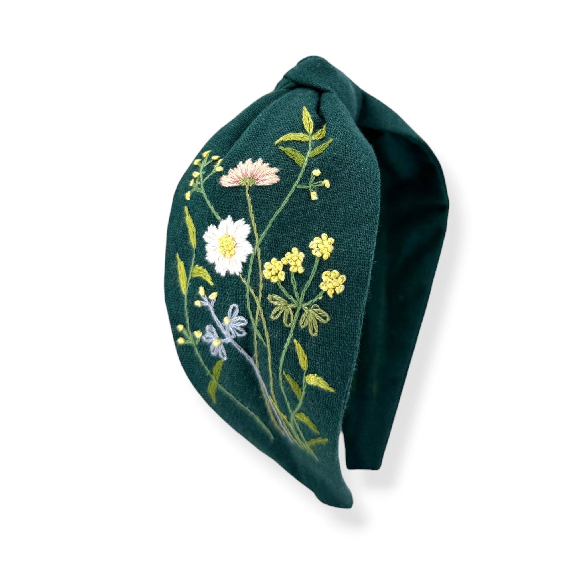 Forest Muse Embroidered Dark Green Knot Headband