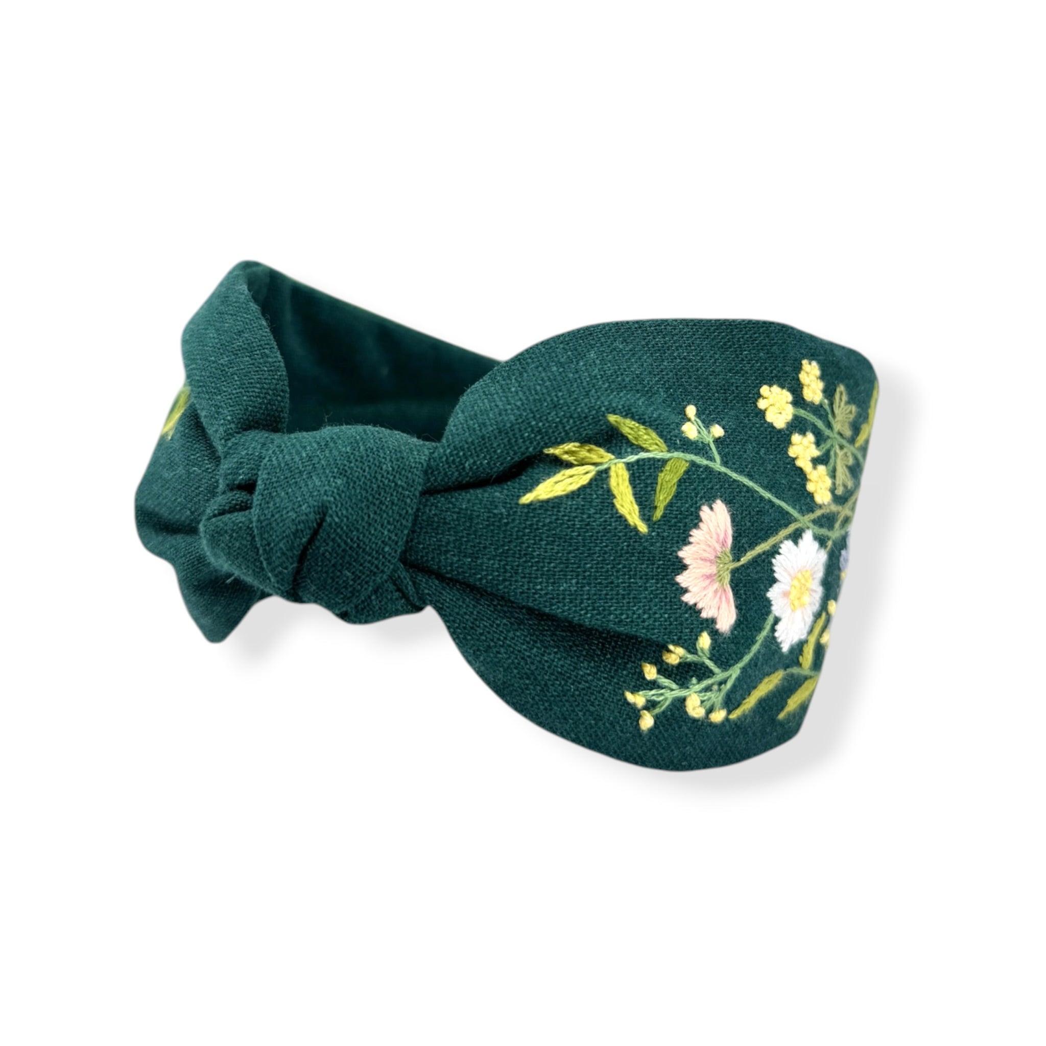 Forest Muse Embroidered Dark Green Knot Headband
