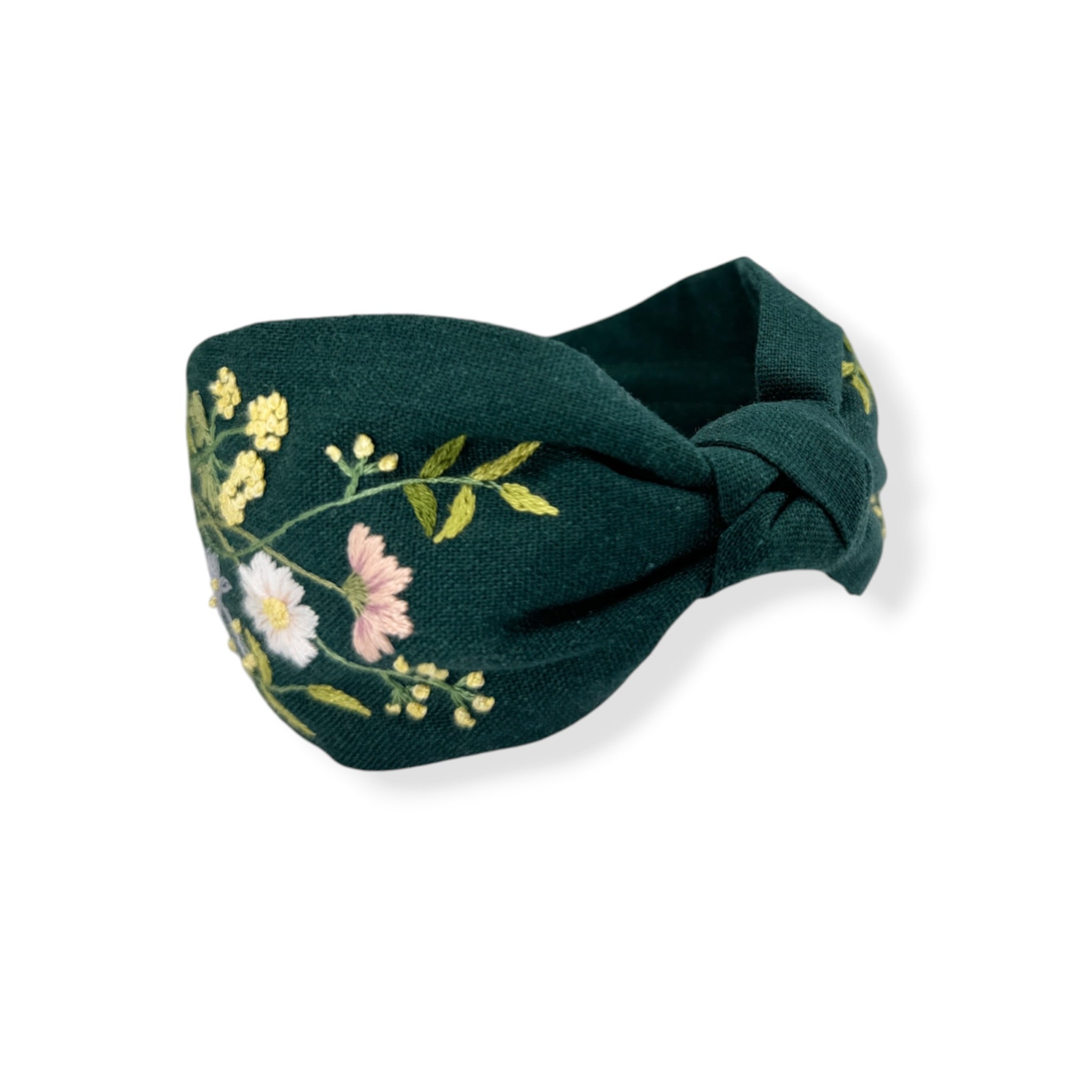 Forest Muse Embroidered Dark Green Knot Headband