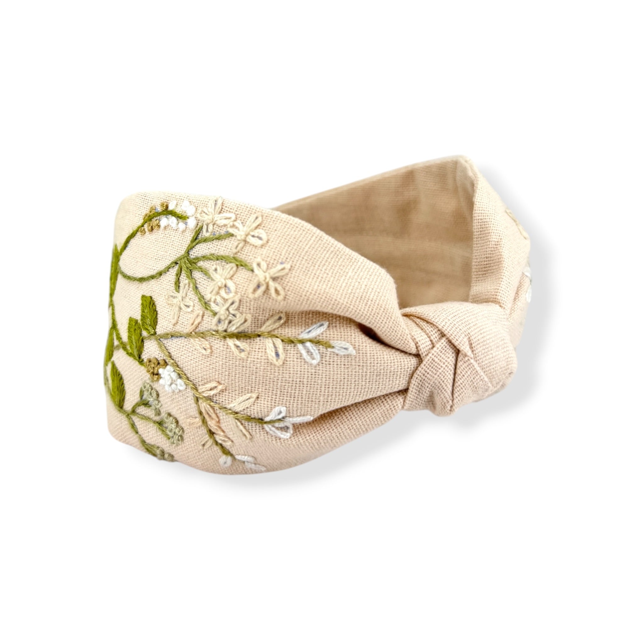 Blush Bloom Hand Embroidered Pink Bow Headband
