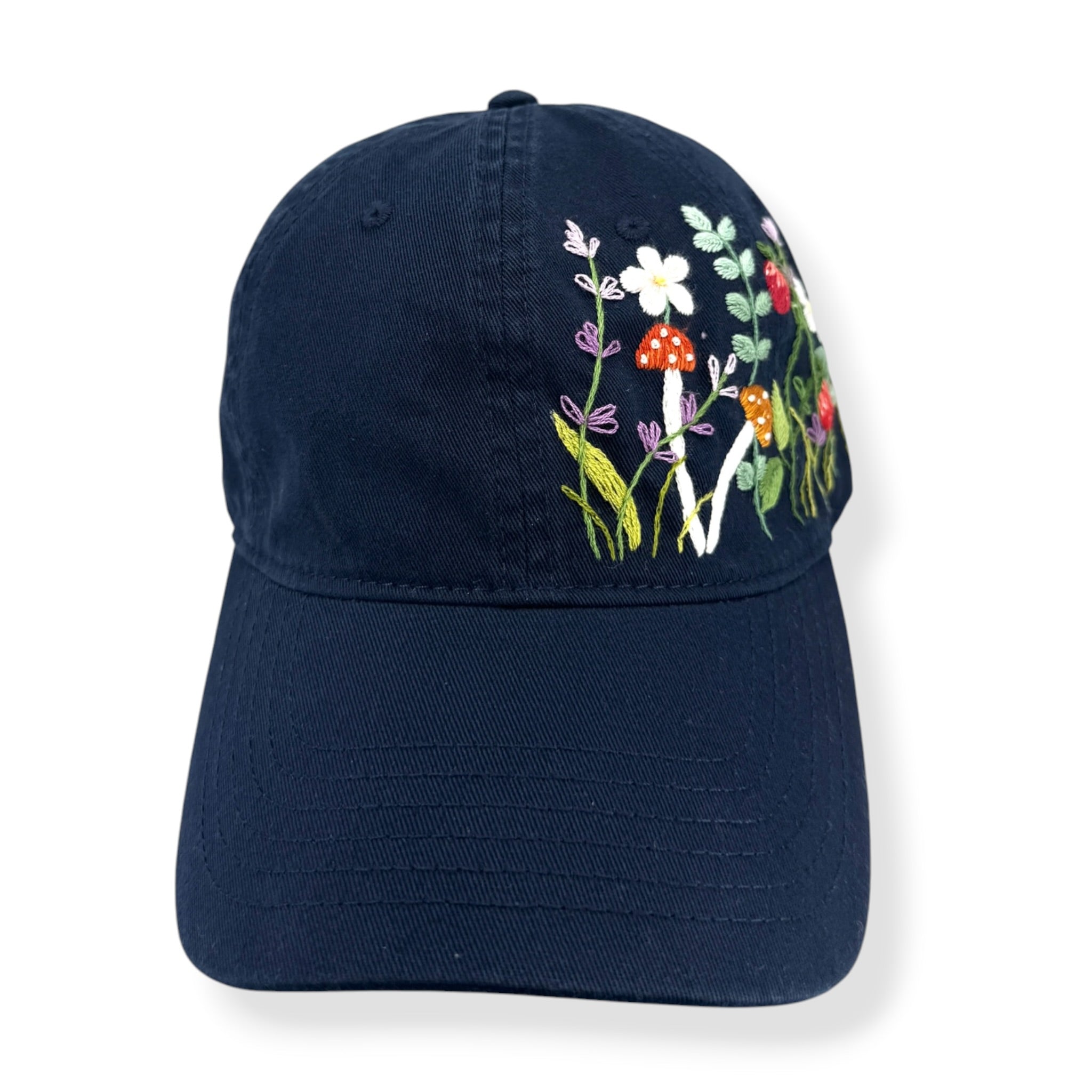 Navy Mushroom Strawberry Embroidered Baseball Cap