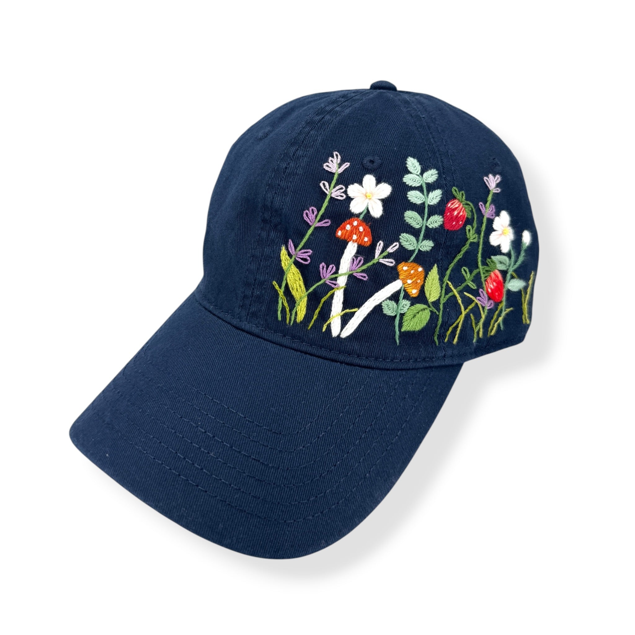 Navy Mushroom Strawberry Embroidered Baseball Cap