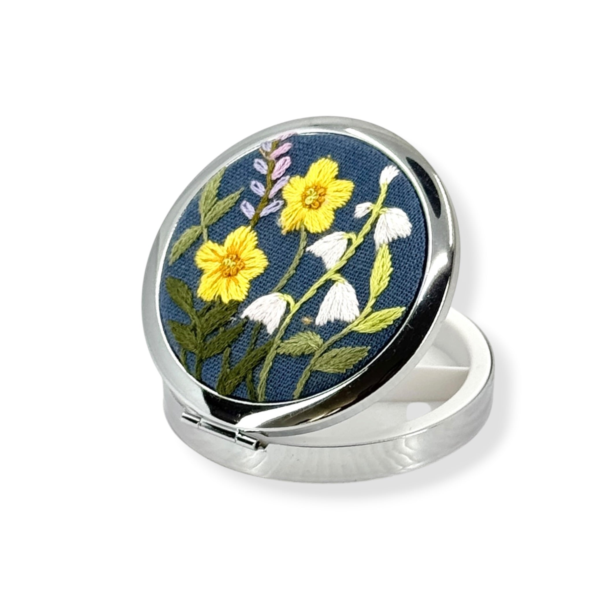 Yellow Daisy Lily Blue Compact Pocket Container