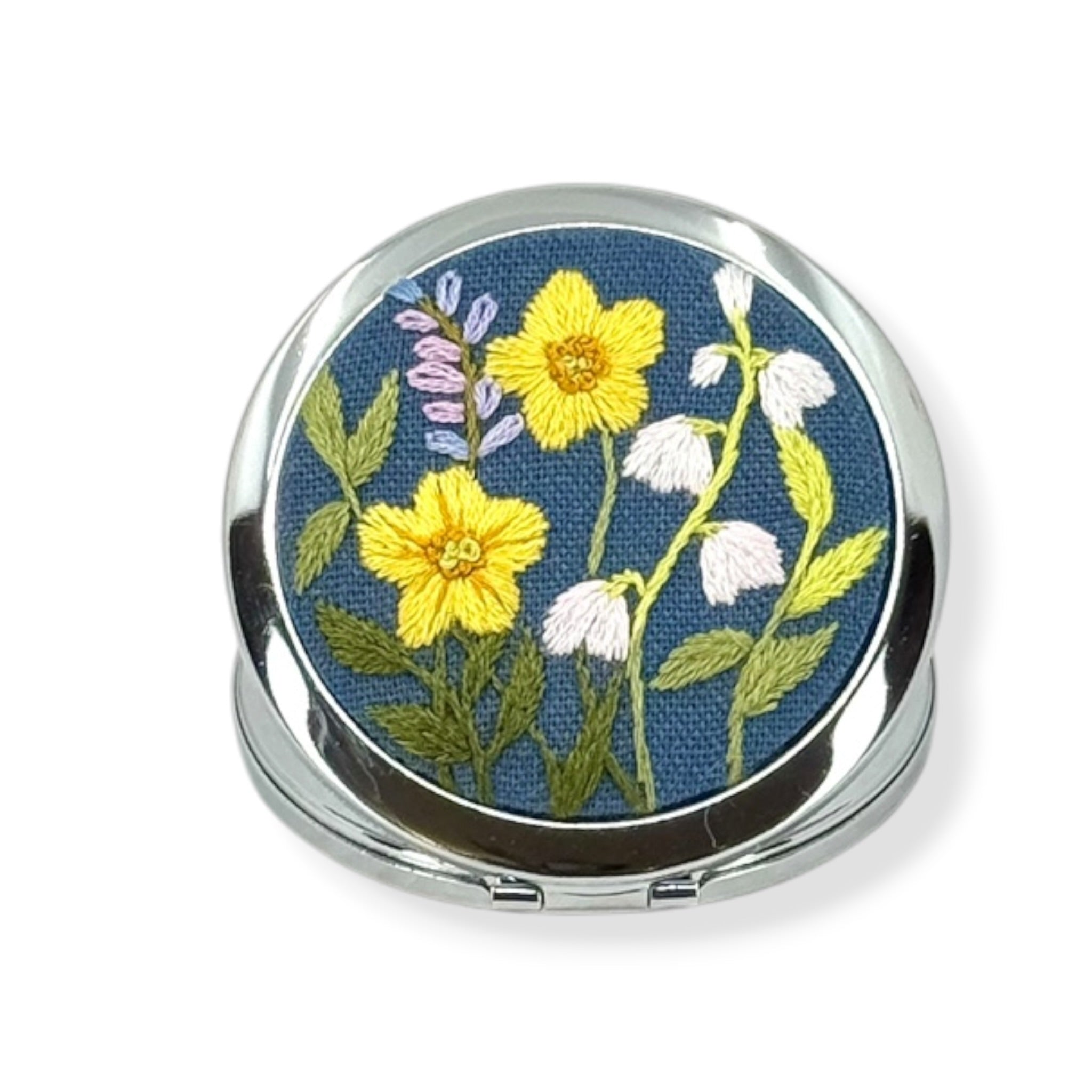Yellow Daisy Lily Blue Compact Pocket Mirror