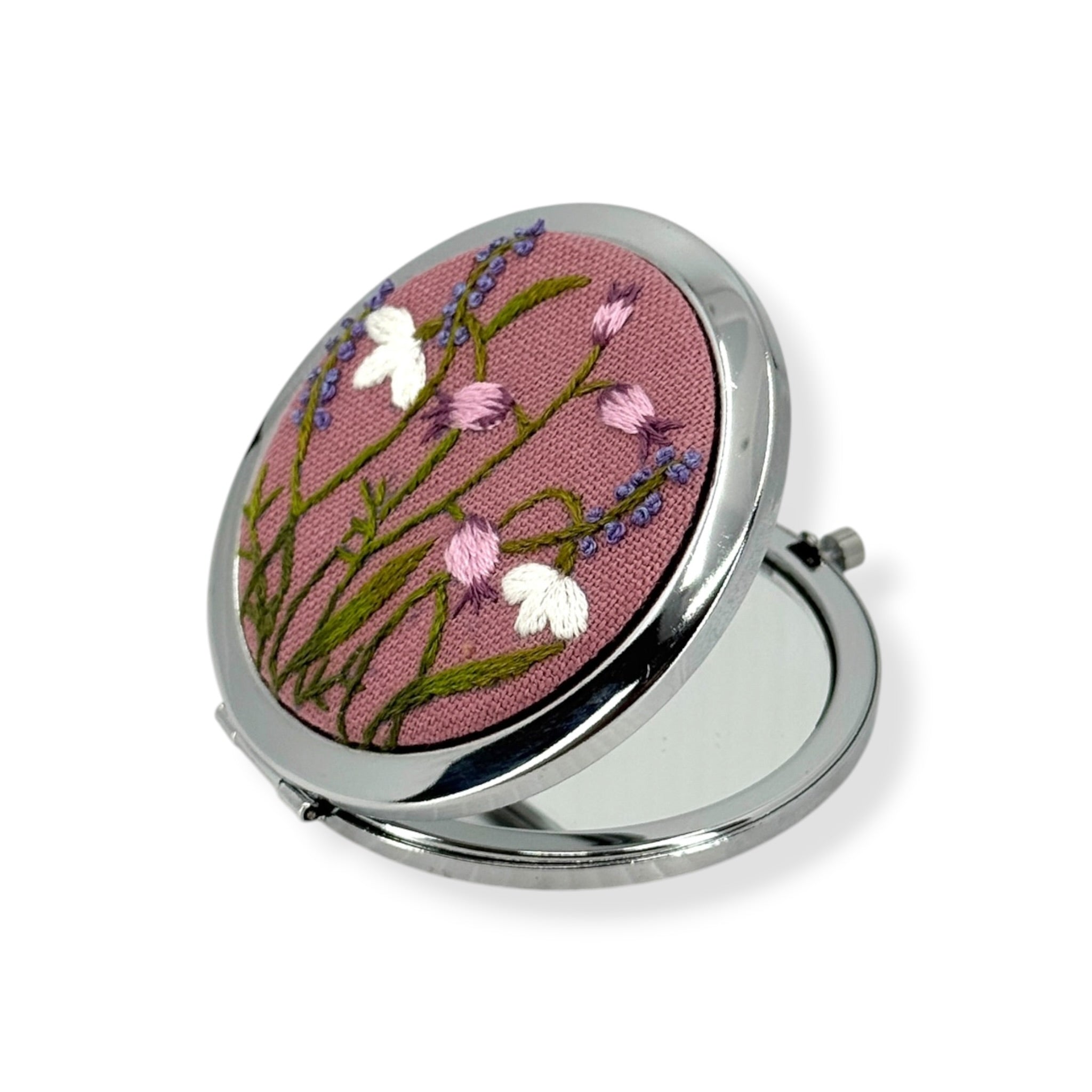 Little Purple Flowers Rosewood Compact Pocket Mirror