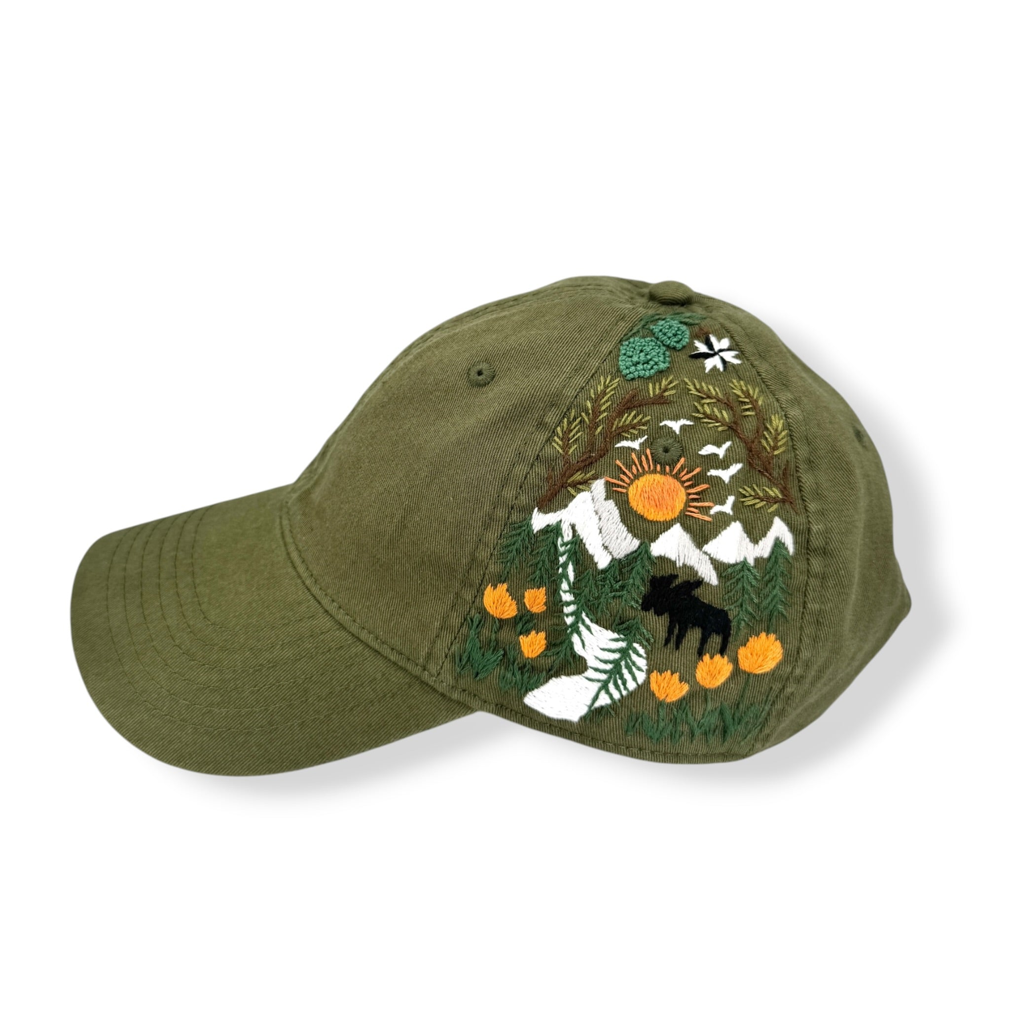 Mountain Trail Embroidered Olive Green Cap