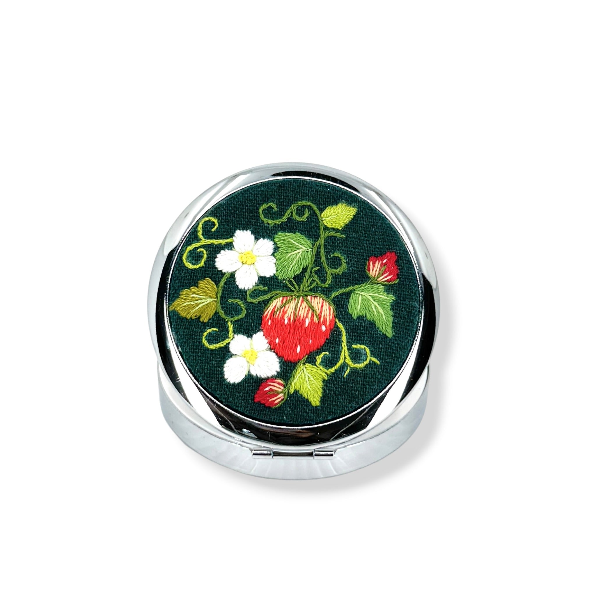 Red Strawberry Hand Embroidery Compact Container